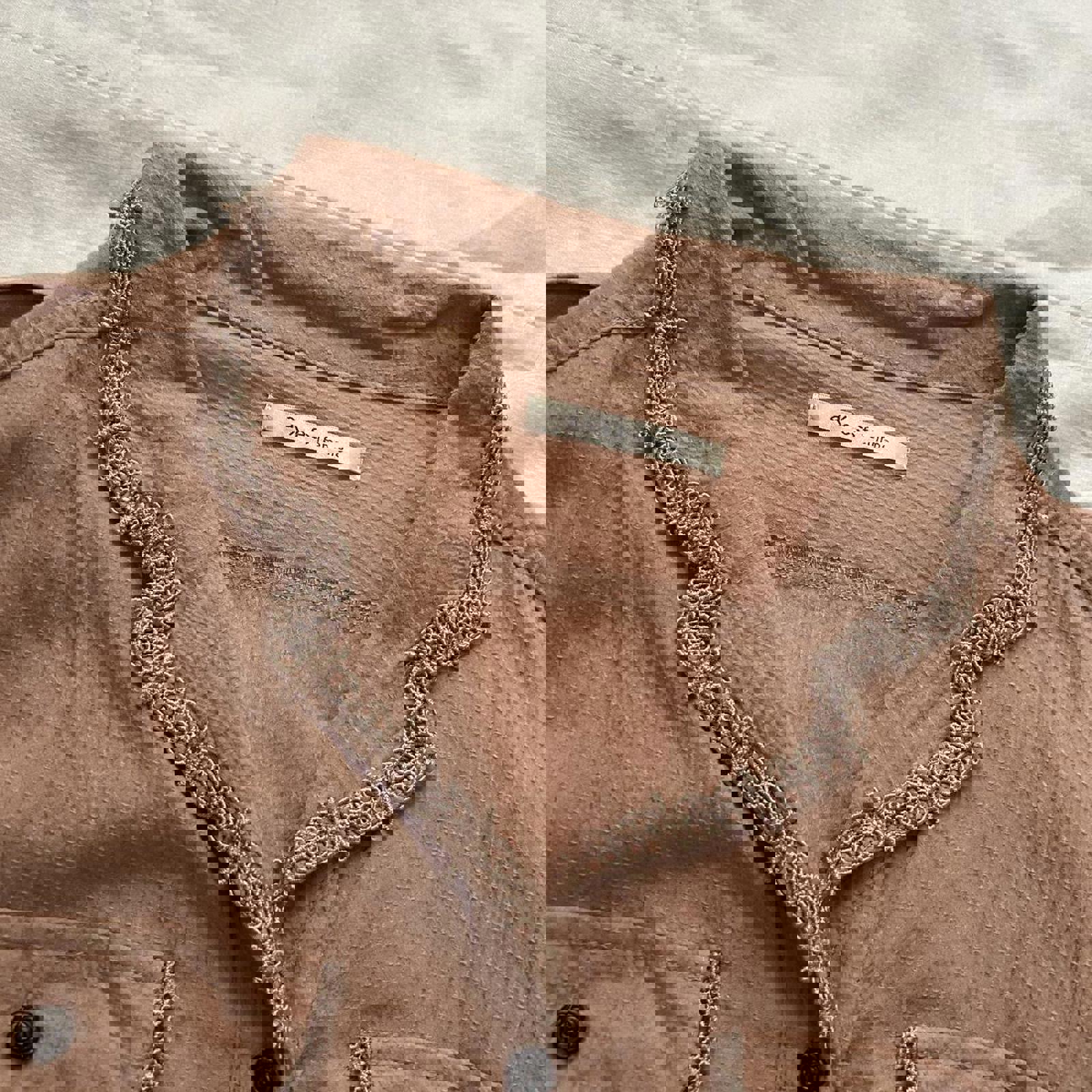 Axes Femme tan button-up collared dress with tie waist