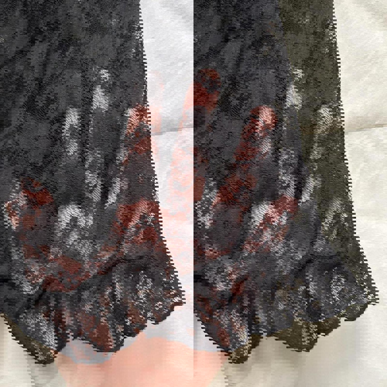 In Bloom Black lace slip dress with low back and ruffles at the bum Size medium