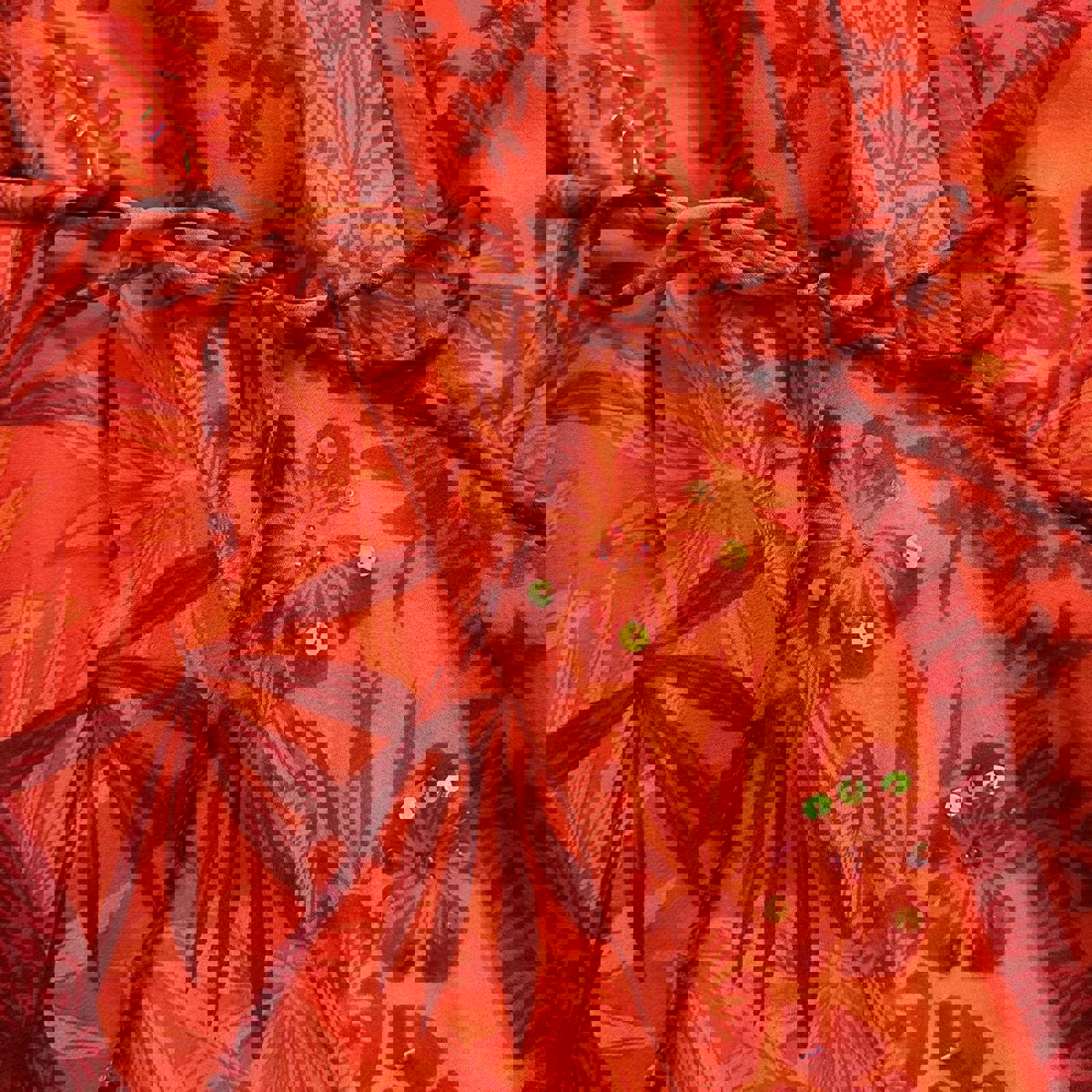 90s deadstock vintage Ny & Co Orange red floral print silk tank top sequins