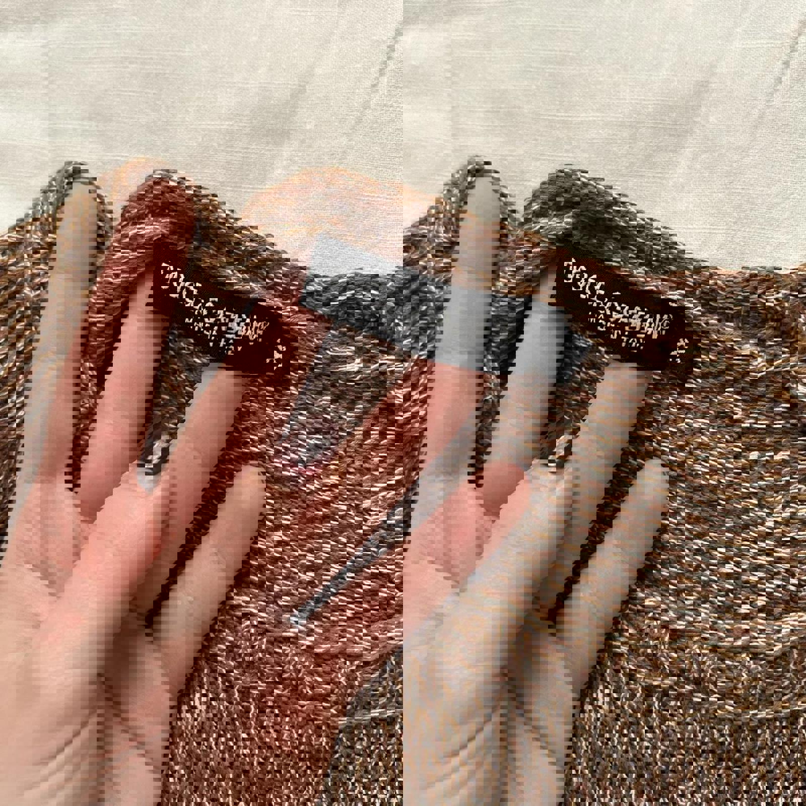 90s designer chunky knit brown marl sweater with tiny pocket Size 36