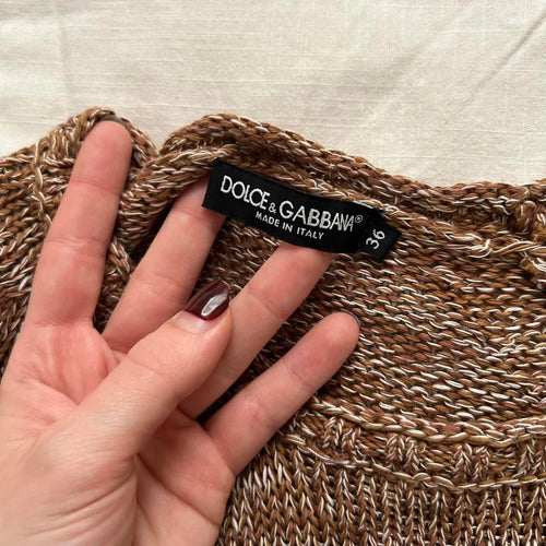 90s designer chunky knit brown marl sweater with tiny pocket Size 36