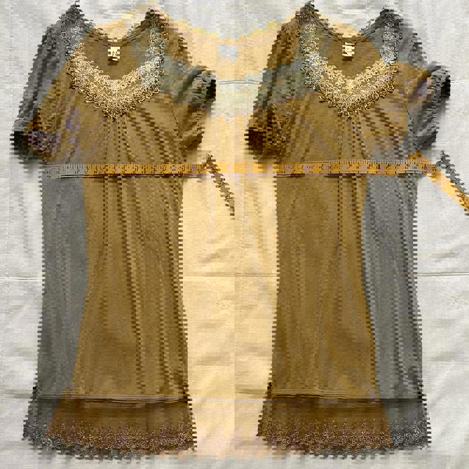 Axes Femme mustard yellow short sleeve tee with lace bib detailing Size medium