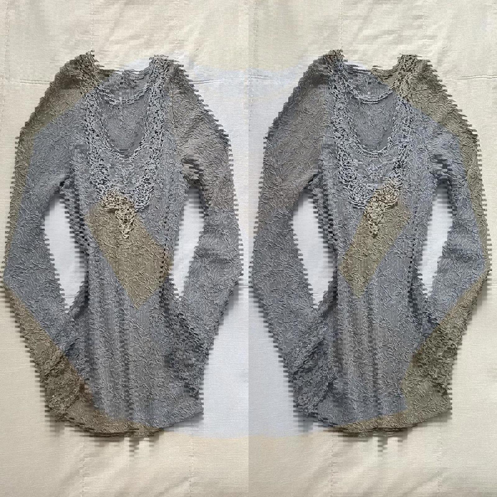 Axes Femme baby blue lace long sleeve top with sheer bib detail