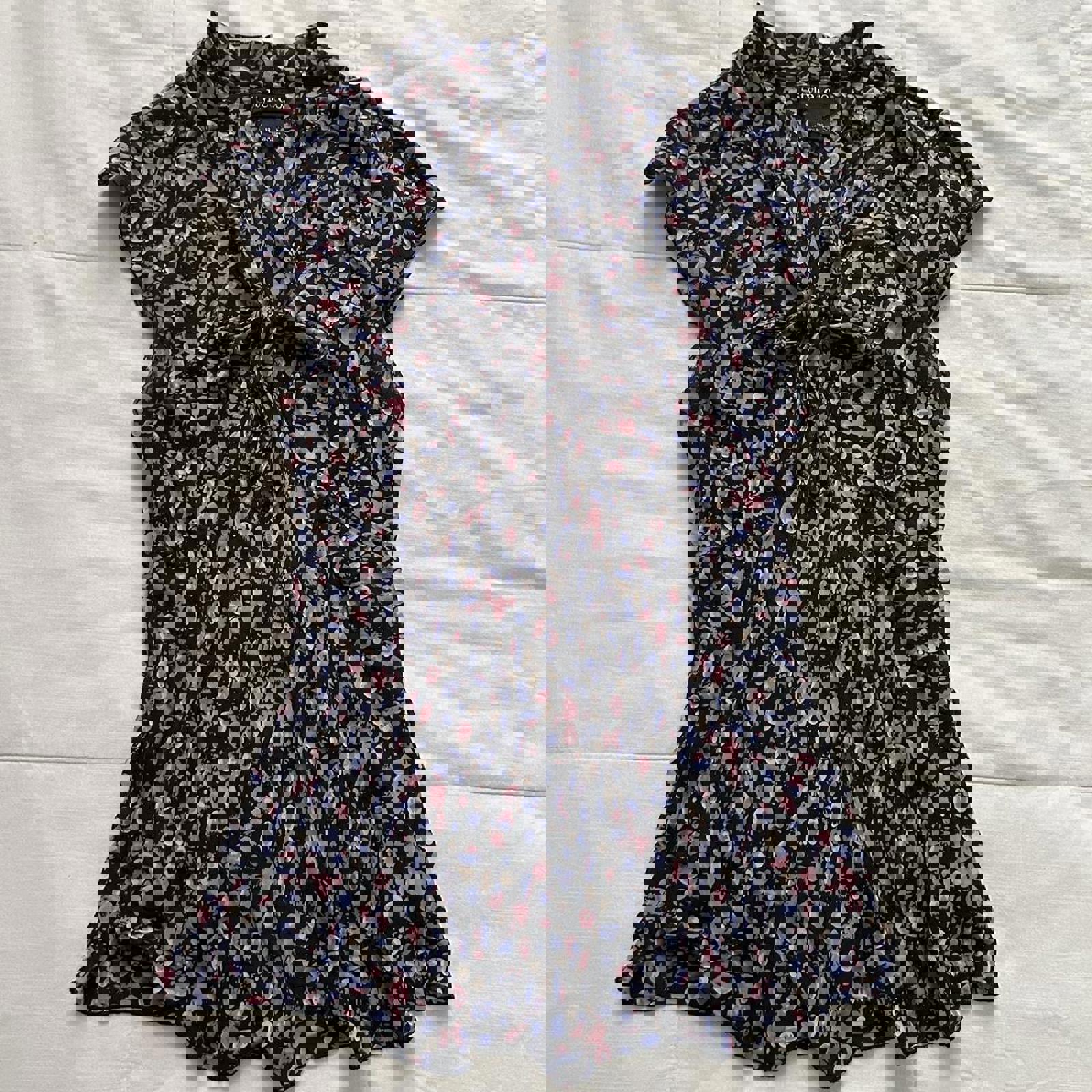 100% silk Black pink purple abstract floral bow neck sleeveless blouse Size 12