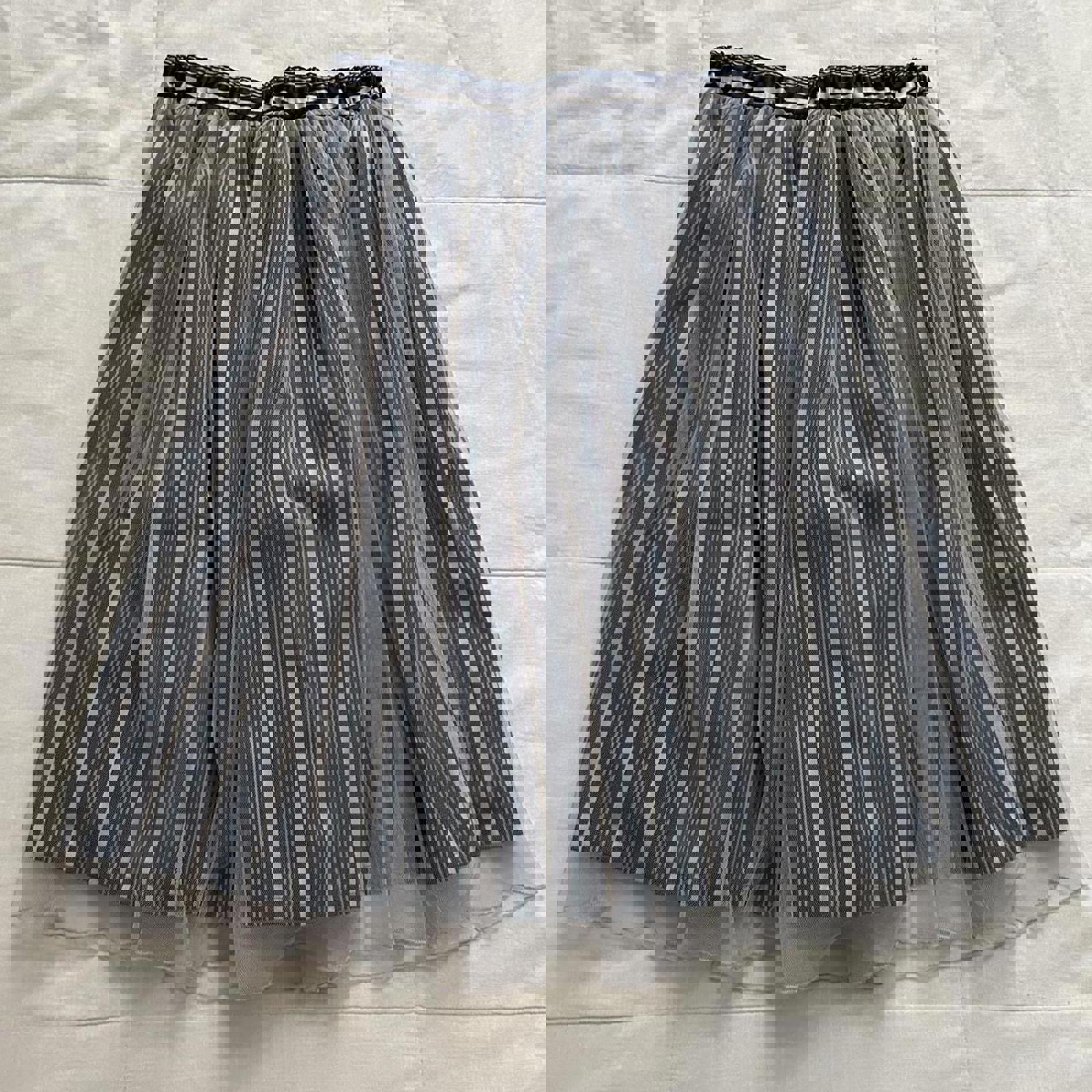 Axes Femme navy and white striped skirt with tulle overlay and elastic waistband