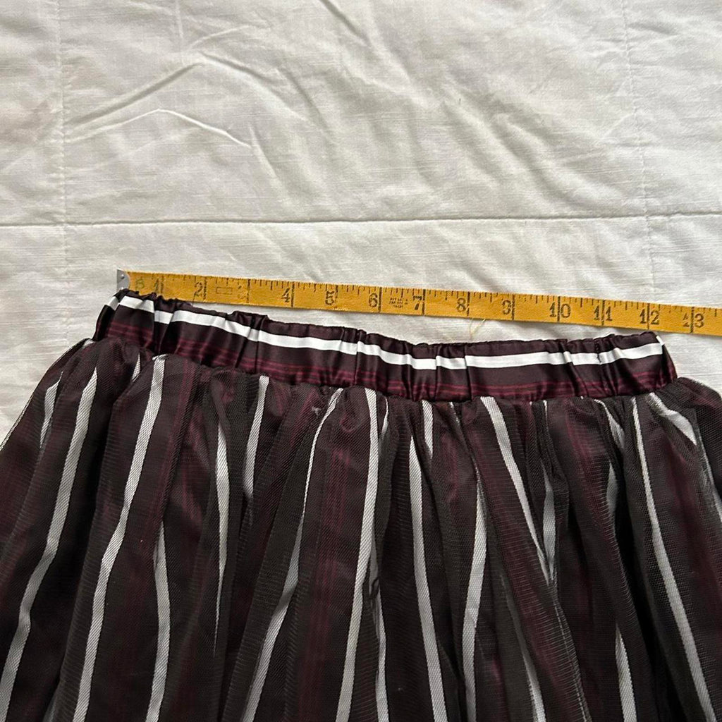 Axes Femme burgundy and white striped skirt with black tulle overlay Size medium