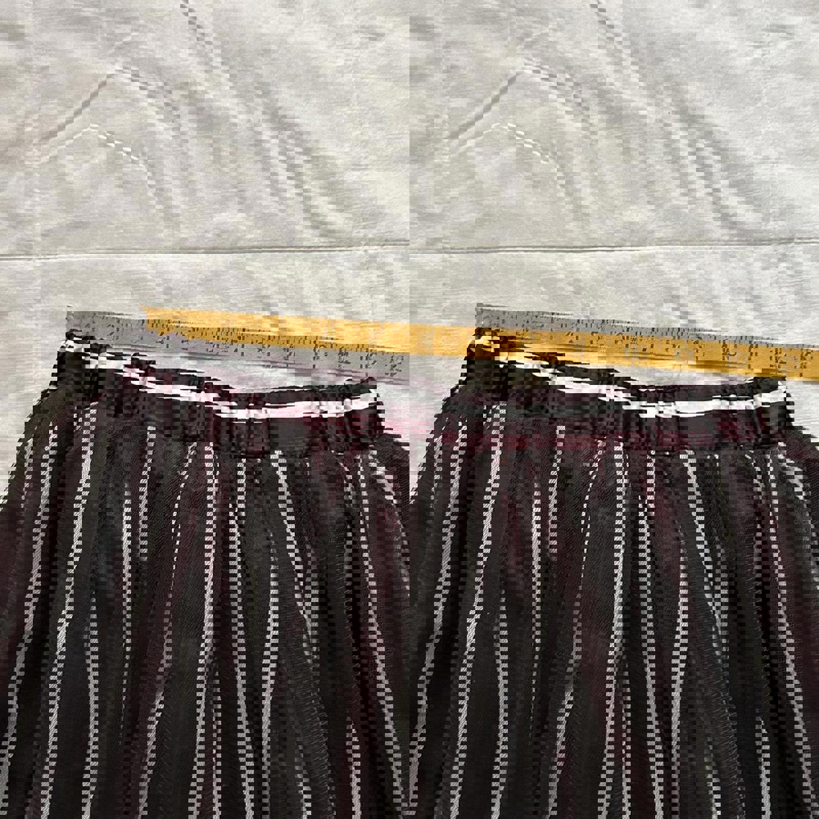 Axes Femme burgundy and white striped skirt with black tulle overlay Size medium