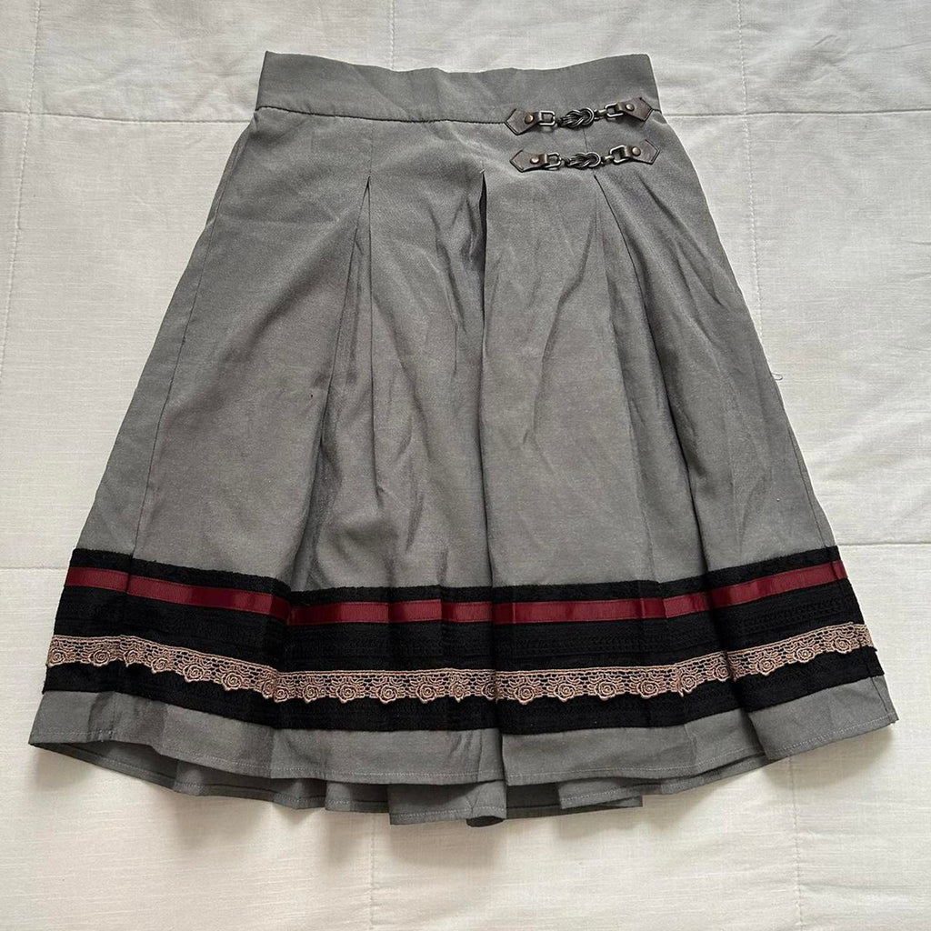 Axes Femme Grey A-line skirt with ribbon and lace detailing and buckle straps