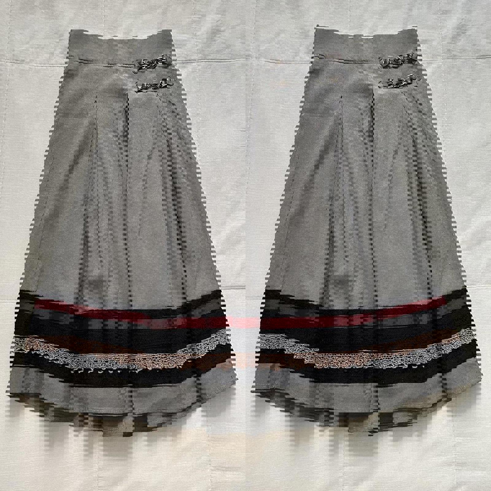 Axes Femme Grey A-line skirt with ribbon and lace detailing and buckle straps