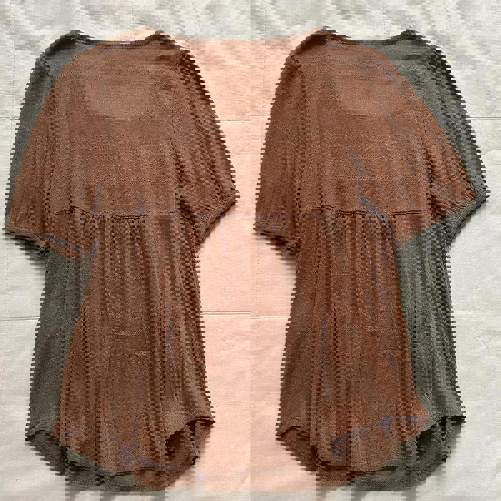 Axes Femme Orange Brown lace top with short sleeves and button detail