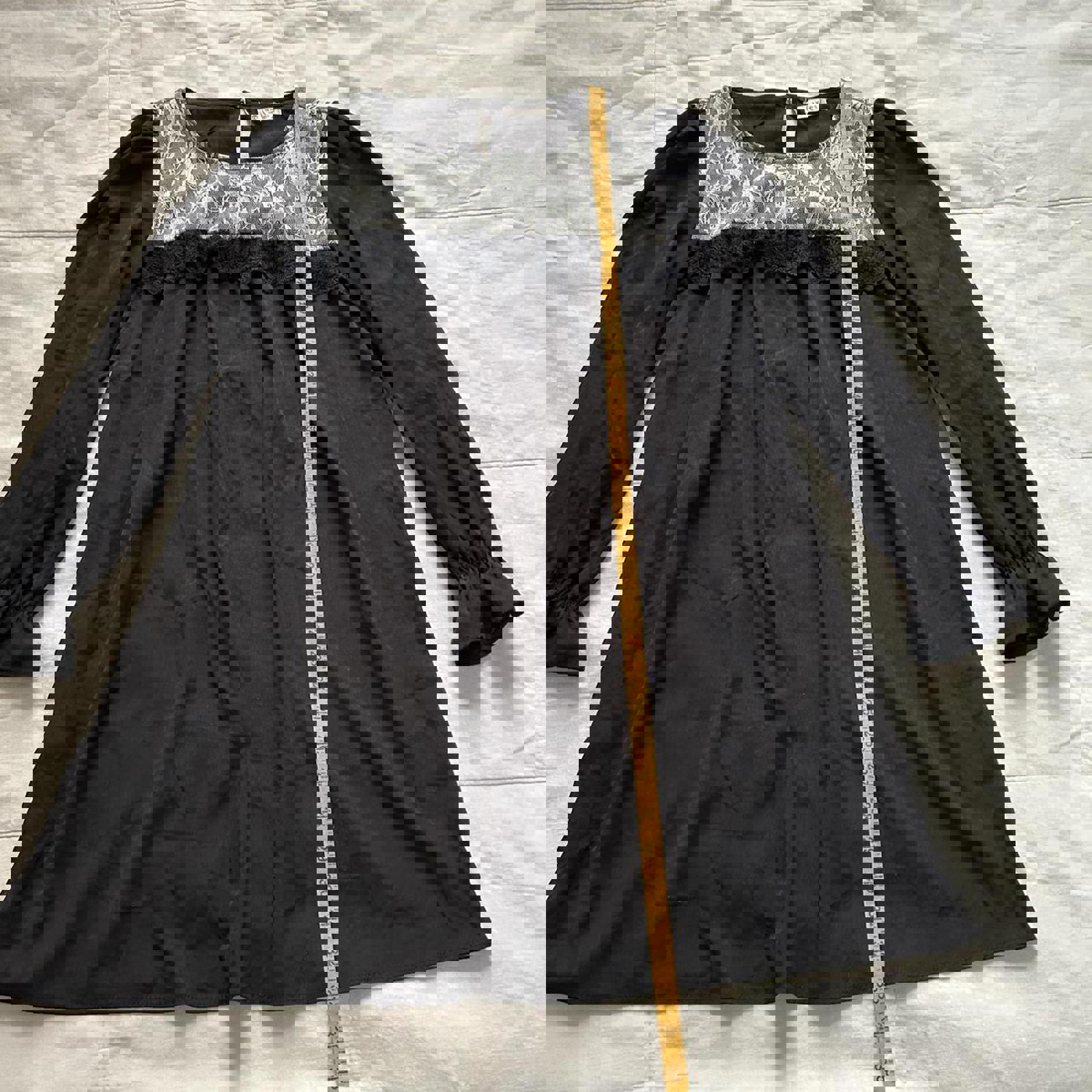 Axes Femme Black white lace bib dress with long sleeves Size medium