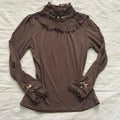 Axes Femme Brown long sleeve blouse lace high neck turtleneck Size medium