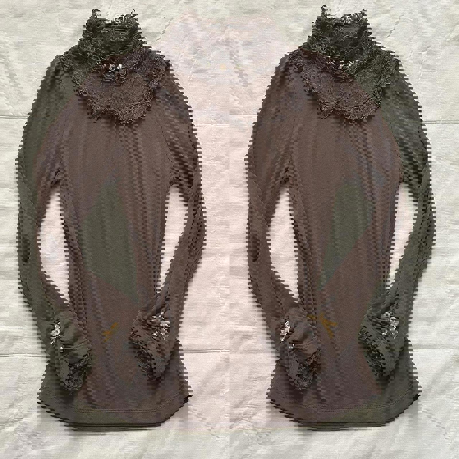 Axes Femme Brown long sleeve blouse lace high neck turtleneck Size medium