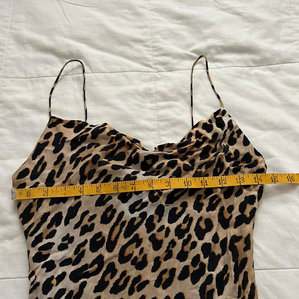 Alice + Olivia Brown and black leopard print bias cut draped mini dress Size 0