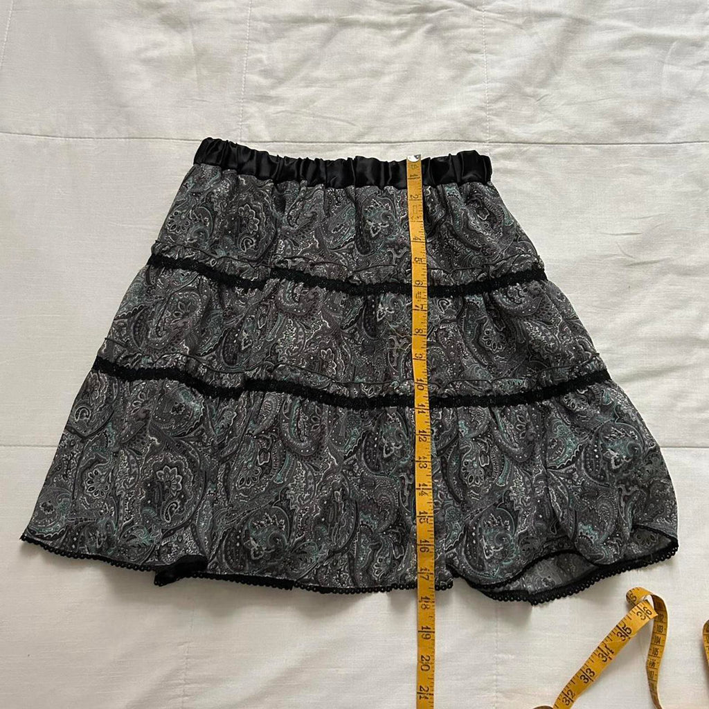 Axes Femme Black and green paisley tiered mini skirt Size medium, from Japan