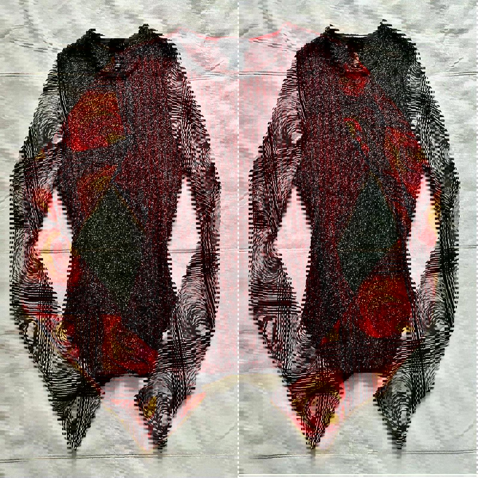 Custo Barcelona Burgundy red long sleeve top metallic sweater knit body Size 3