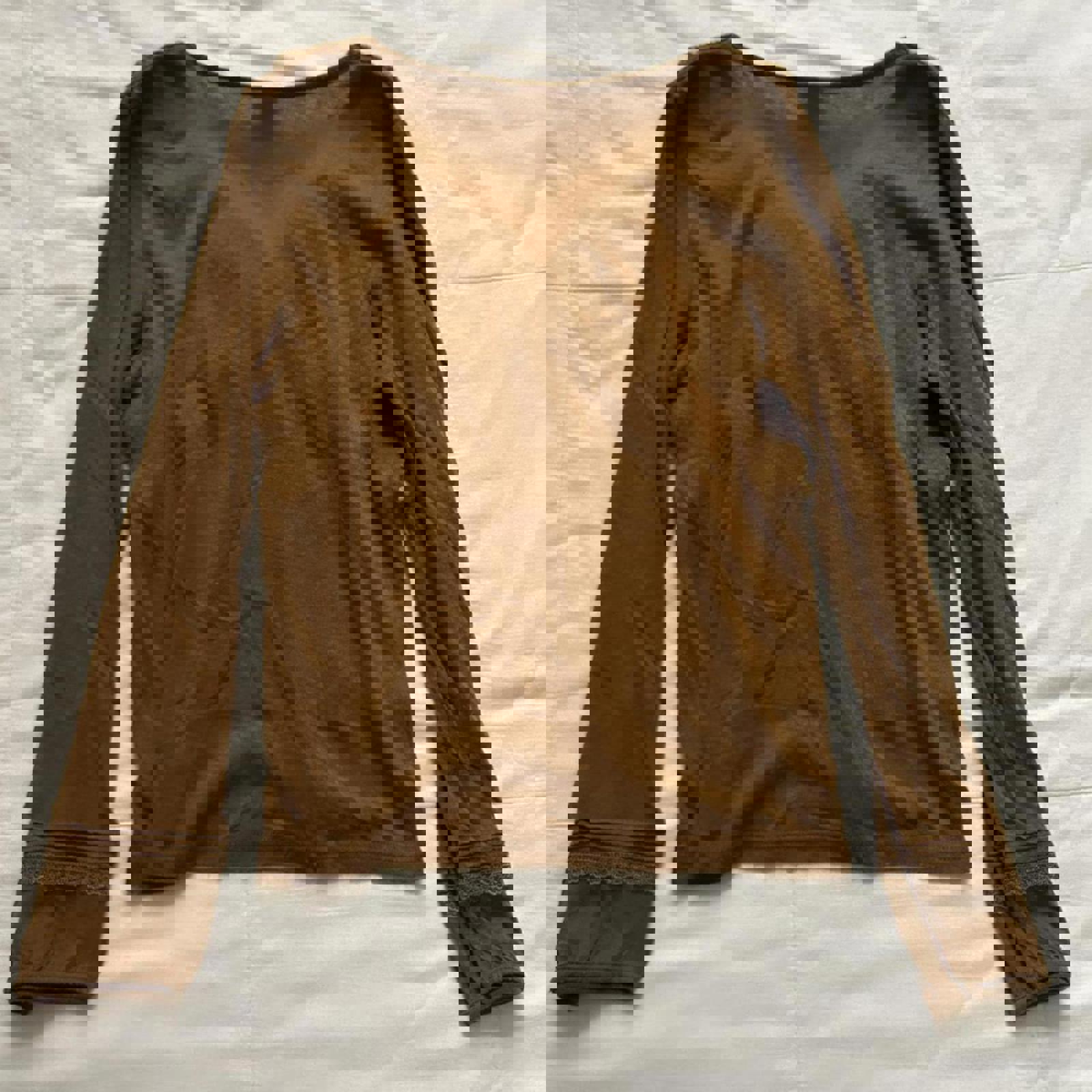 Axes Femme Orange Brown crochet detail long sleeve top with floral details