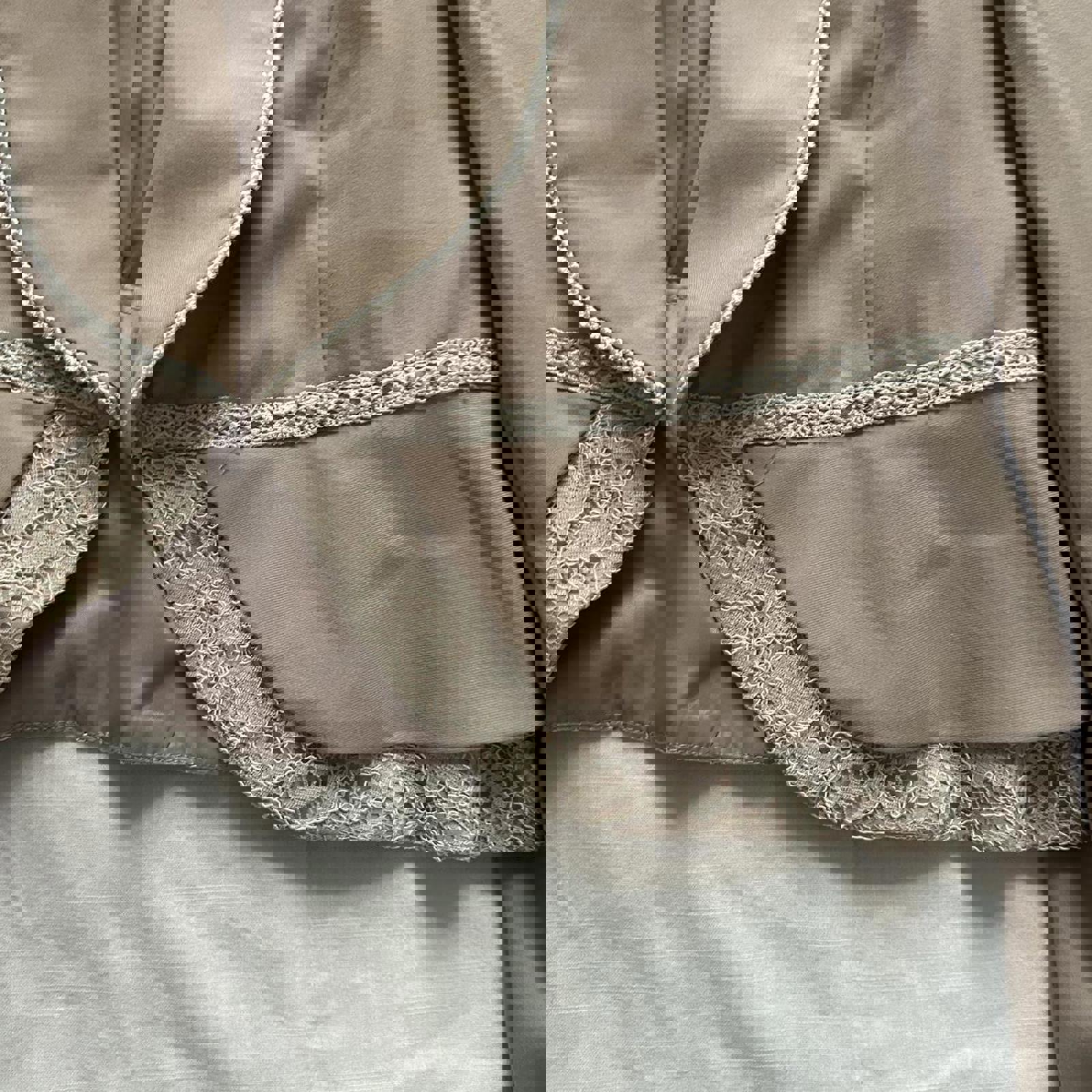 Axes Femme tan draped collar jacket with lace detailing Size medium