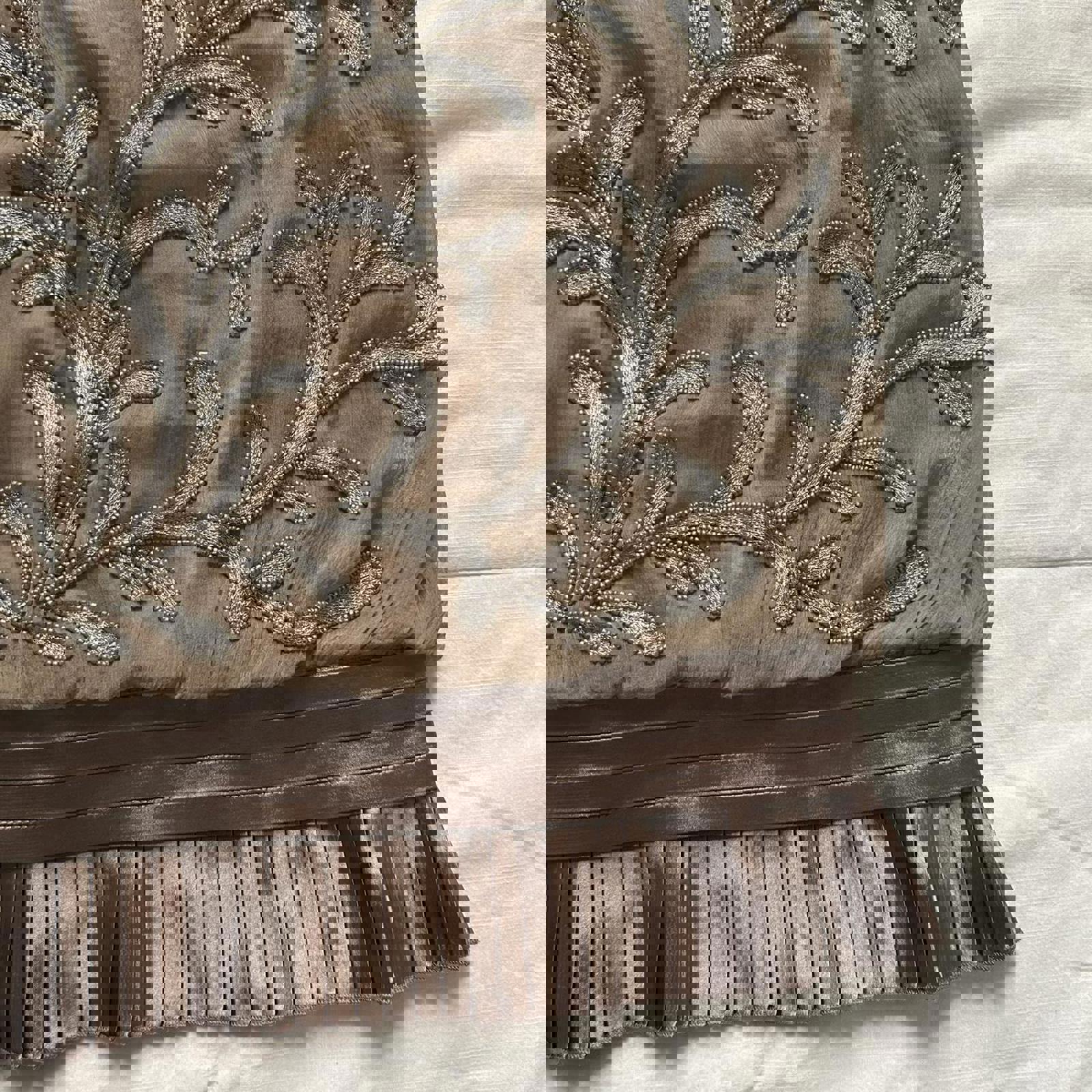 Cache champagne gold silk beaded bubble chiffon pleated hem detail mini dress