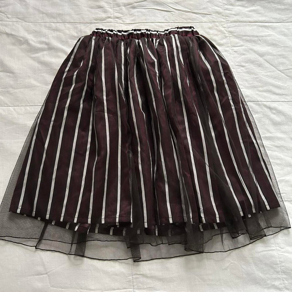 Axes Femme burgundy and white striped skirt with black tulle overlay Size medium