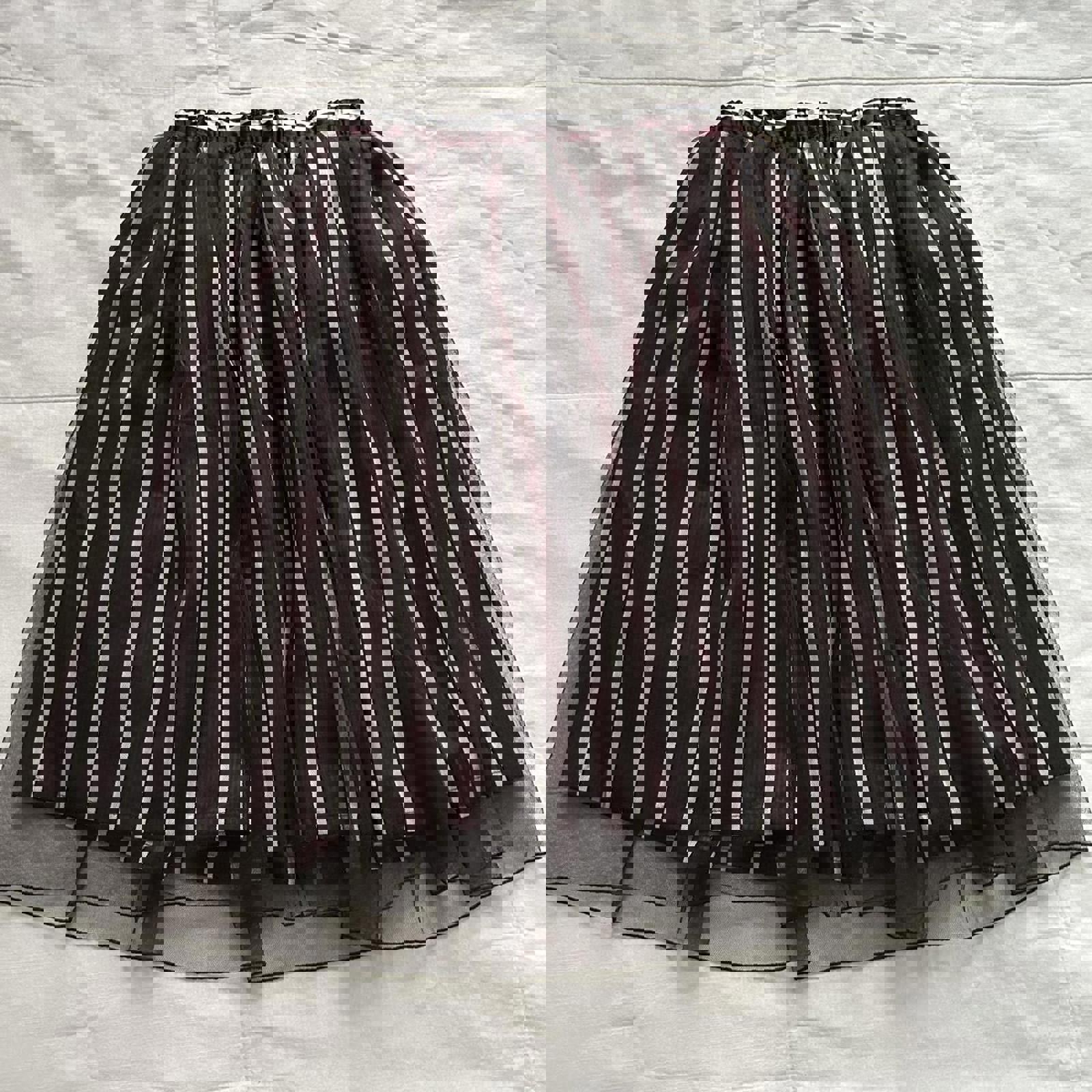 Axes Femme burgundy and white striped skirt with black tulle overlay Size medium