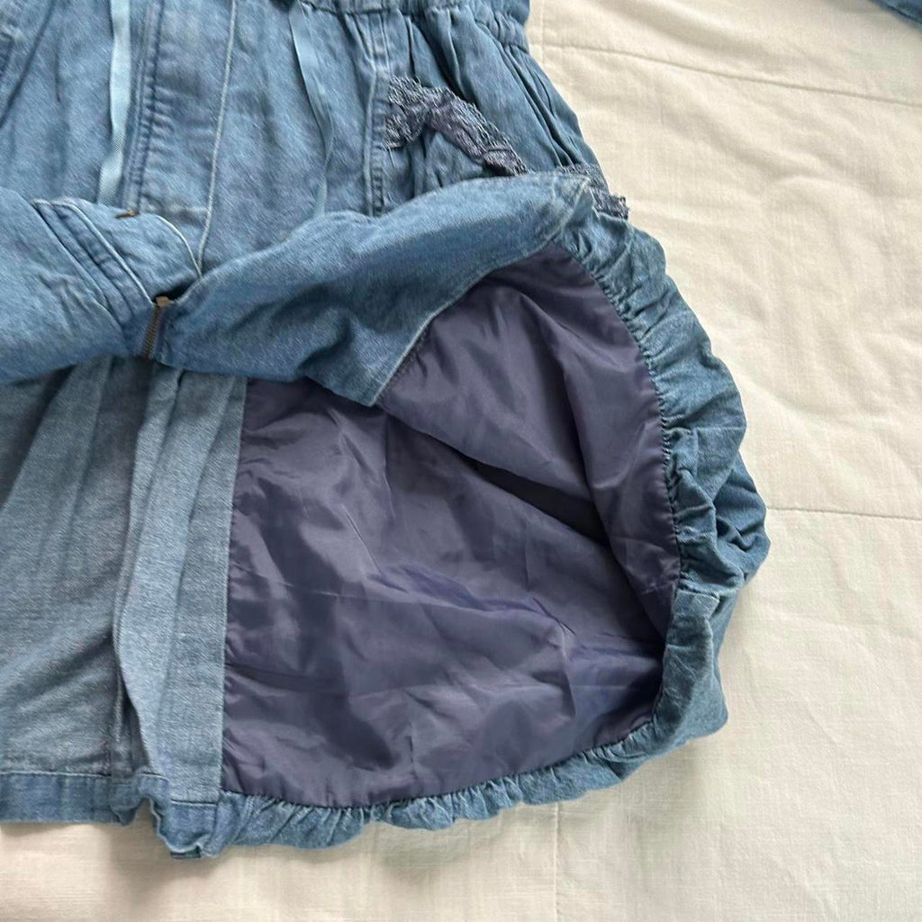 Axes Femme Blue chambray denim jacket with hood, tie waist and bubble hem