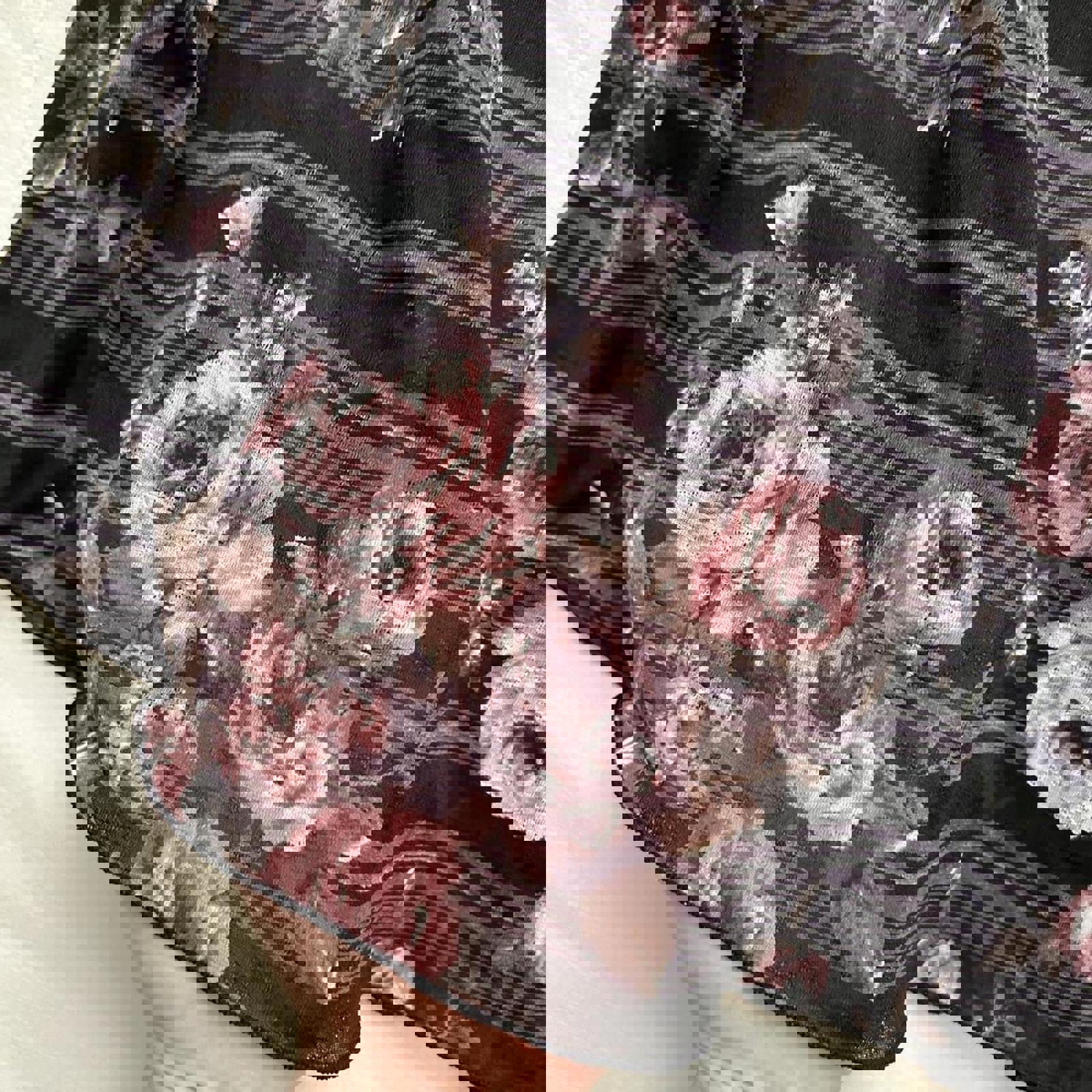 Dark floral Rosa Cheri sheer peasant top with stripe