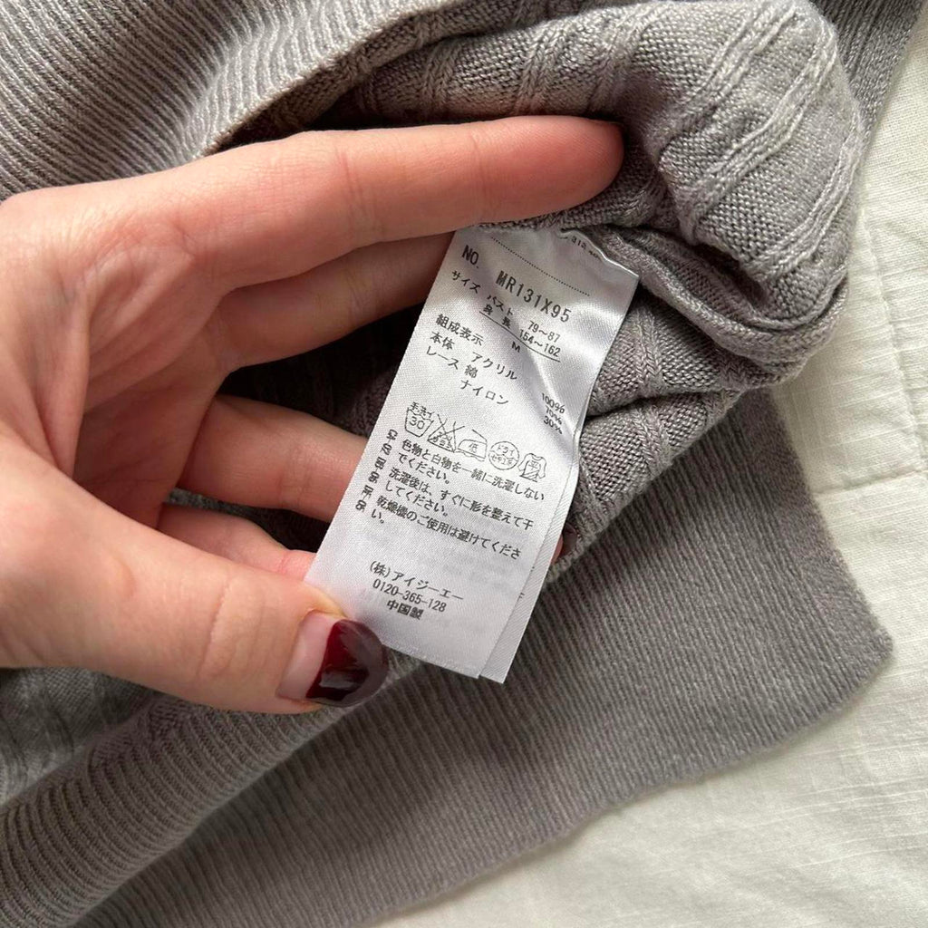 Axes Femme cozy Grey long sleeve sweater with v neck and lace trim Size medium