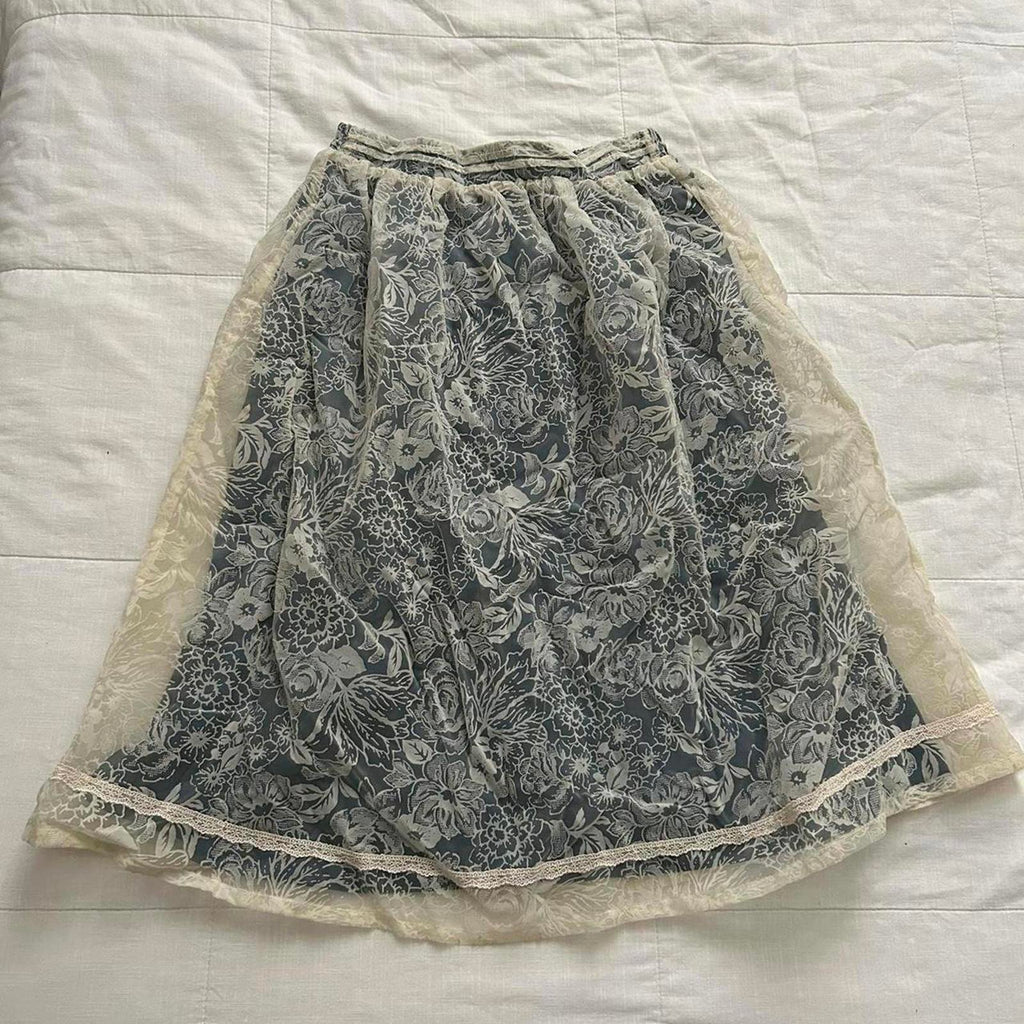 Axes Femme green and white floral flocked mesh overlay midi skirt Size medium