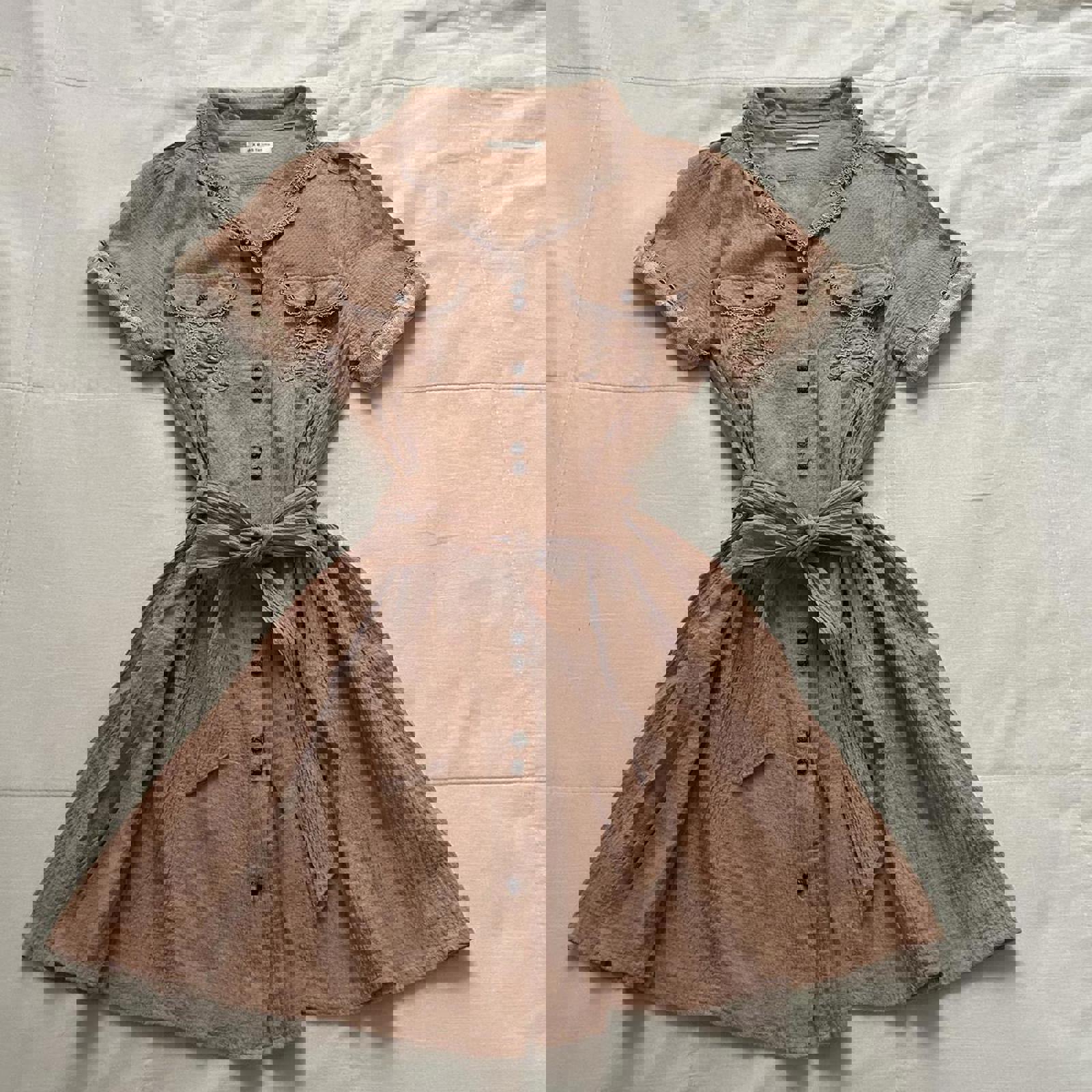 Axes Femme tan button-up collared dress with tie waist