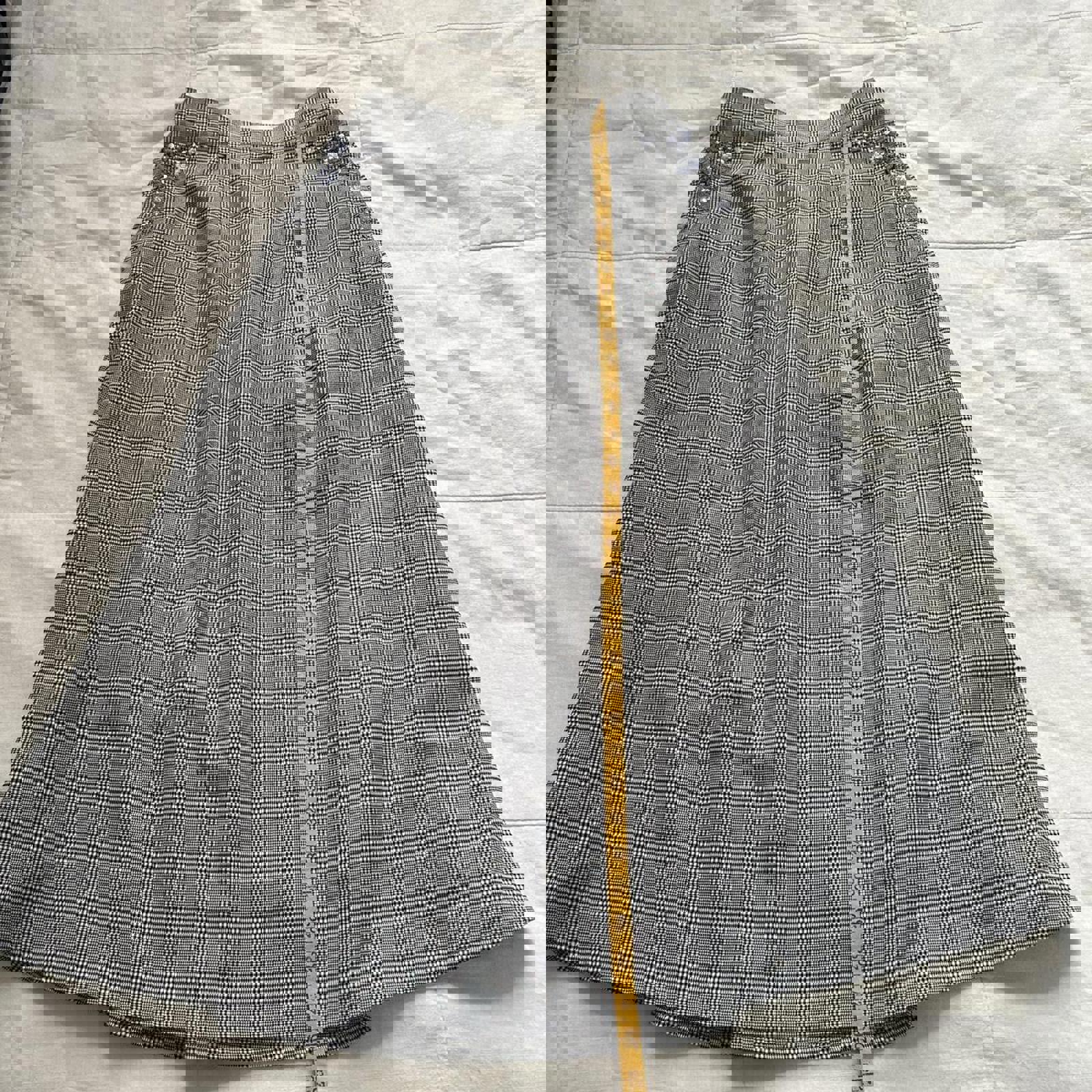 Axes Femme blue Grey white plaid midi skirt floral embroidery pockets sz medium