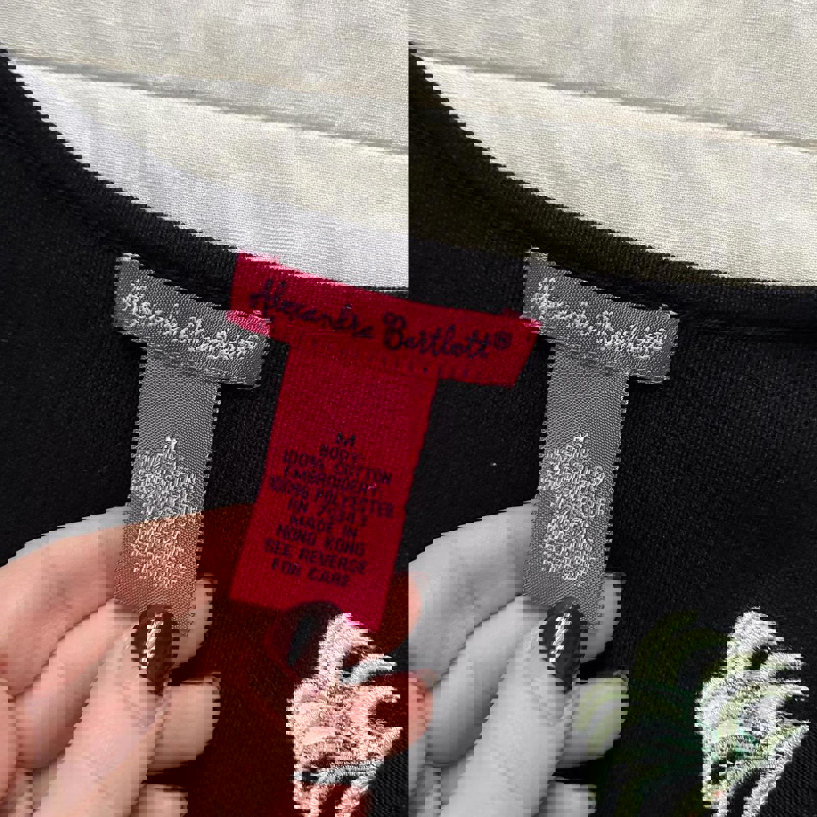 Alexandra Bartlett Black 3/4 sleeve sweater pineapple, watermelon, papaya