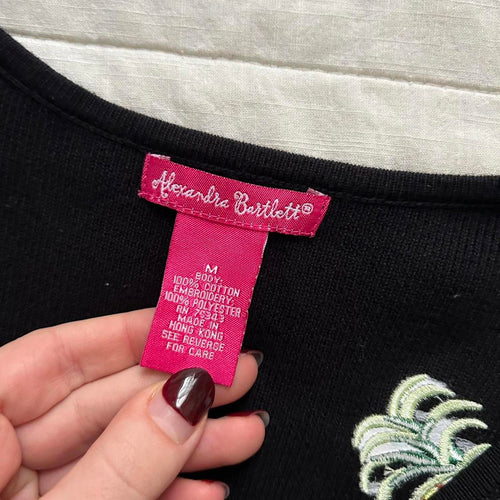 Alexandra Bartlett Black 3/4 sleeve sweater pineapple, watermelon, papaya