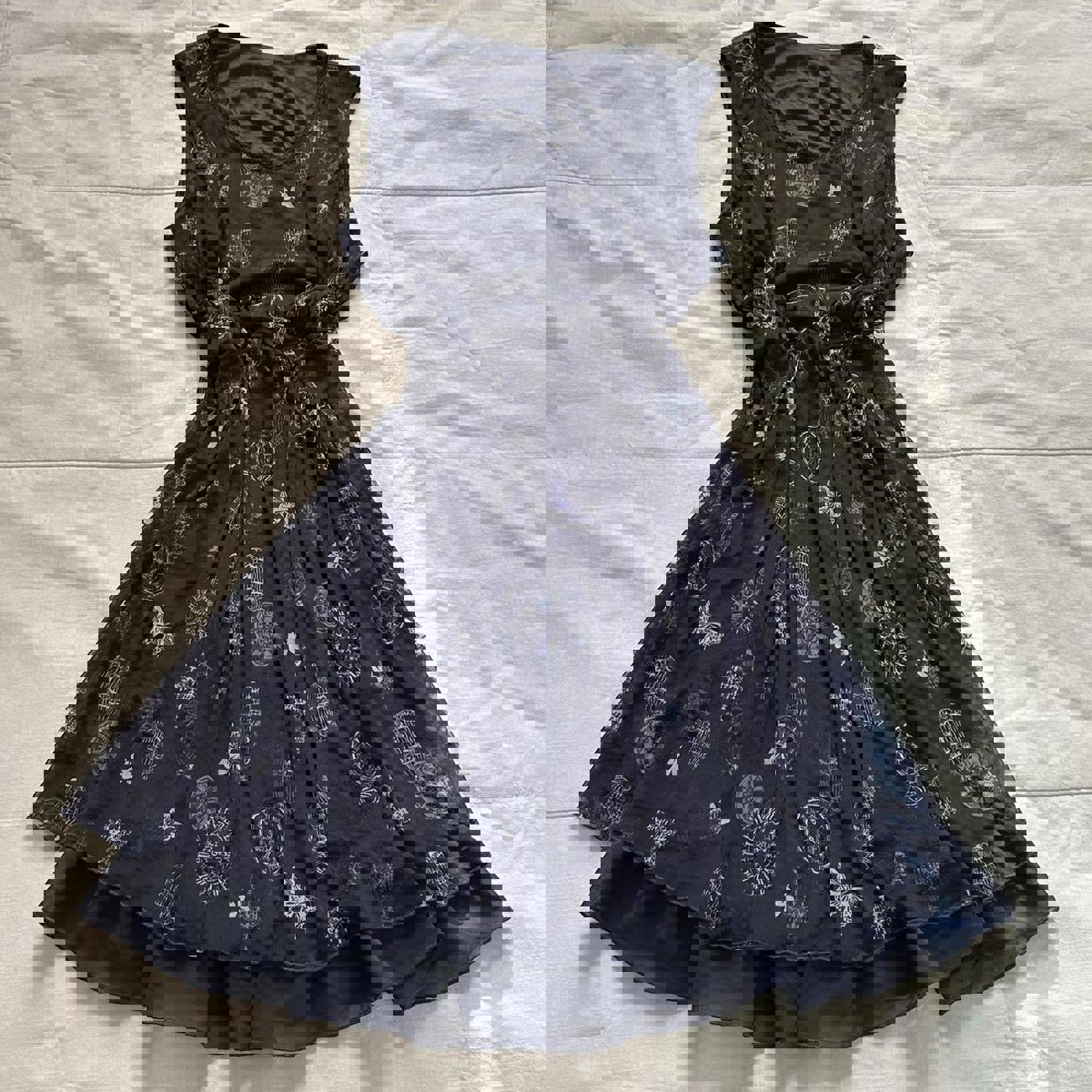 Axes Femme navy and white butterfly sleeveless dress Size medium