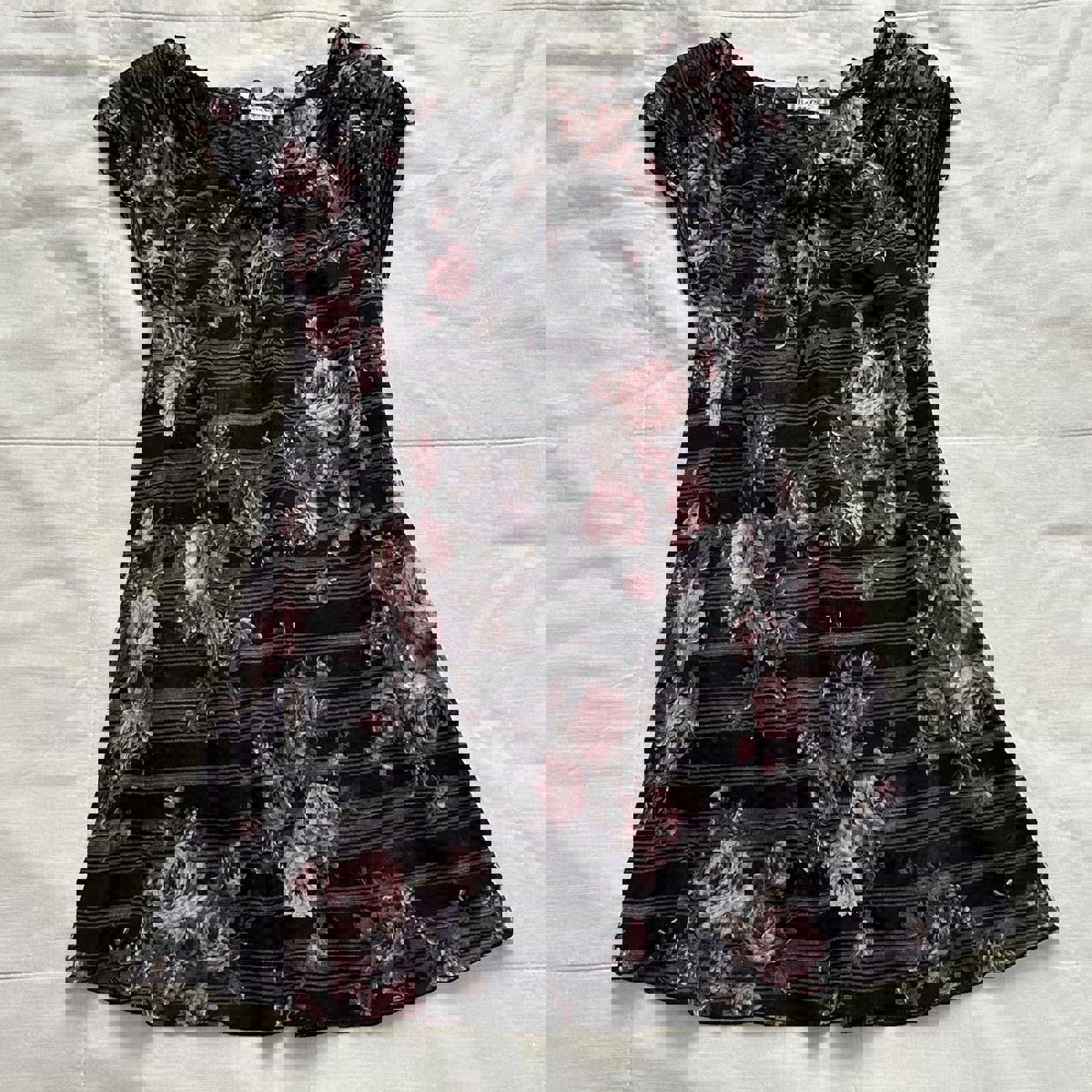 Dark floral Rosa Cheri sheer peasant top with stripe