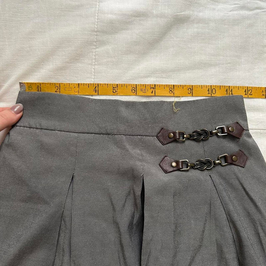 Axes Femme Grey A-line skirt with ribbon and lace detailing and buckle straps