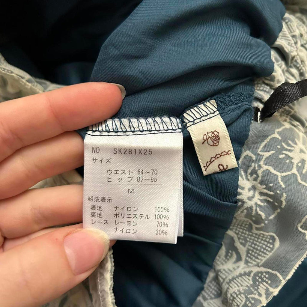 Axes Femme green and white floral flocked mesh overlay midi skirt Size medium