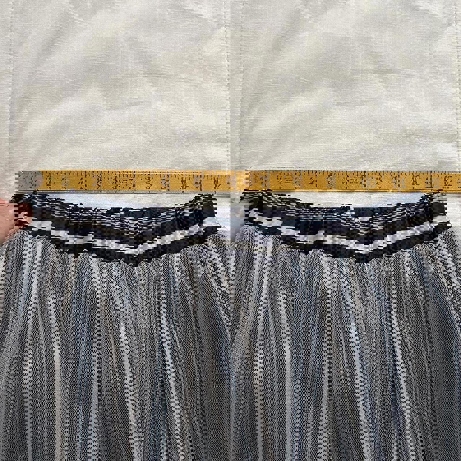 Axes Femme navy and white striped skirt with tulle overlay and elastic waistband