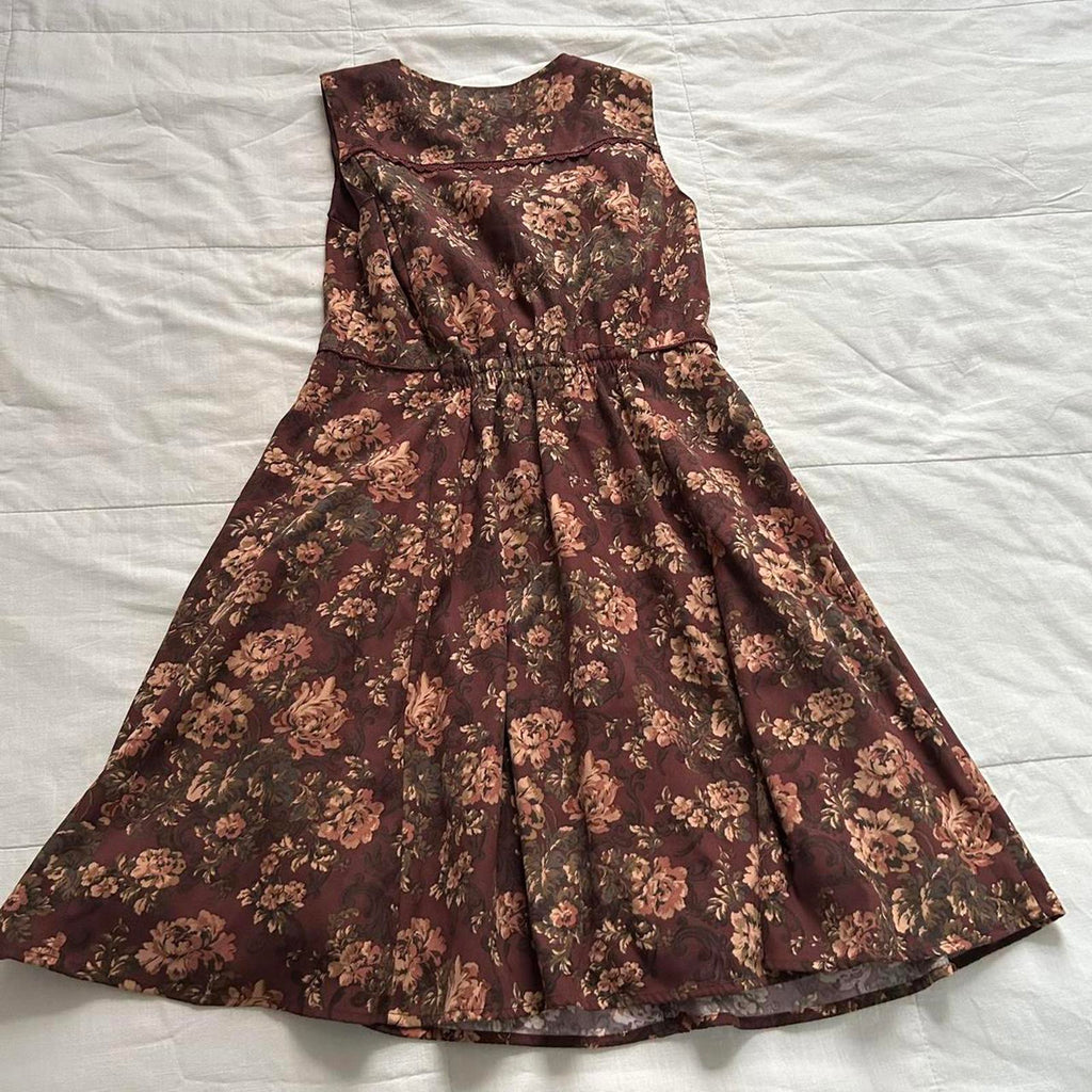 Axes Femme Burgundy floral print sleeveless deep v neckline dress sz medium