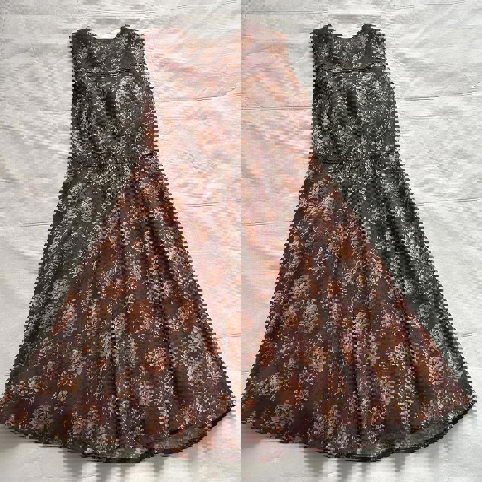 Axes Femme Burgundy floral print sleeveless deep v neckline dress sz medium