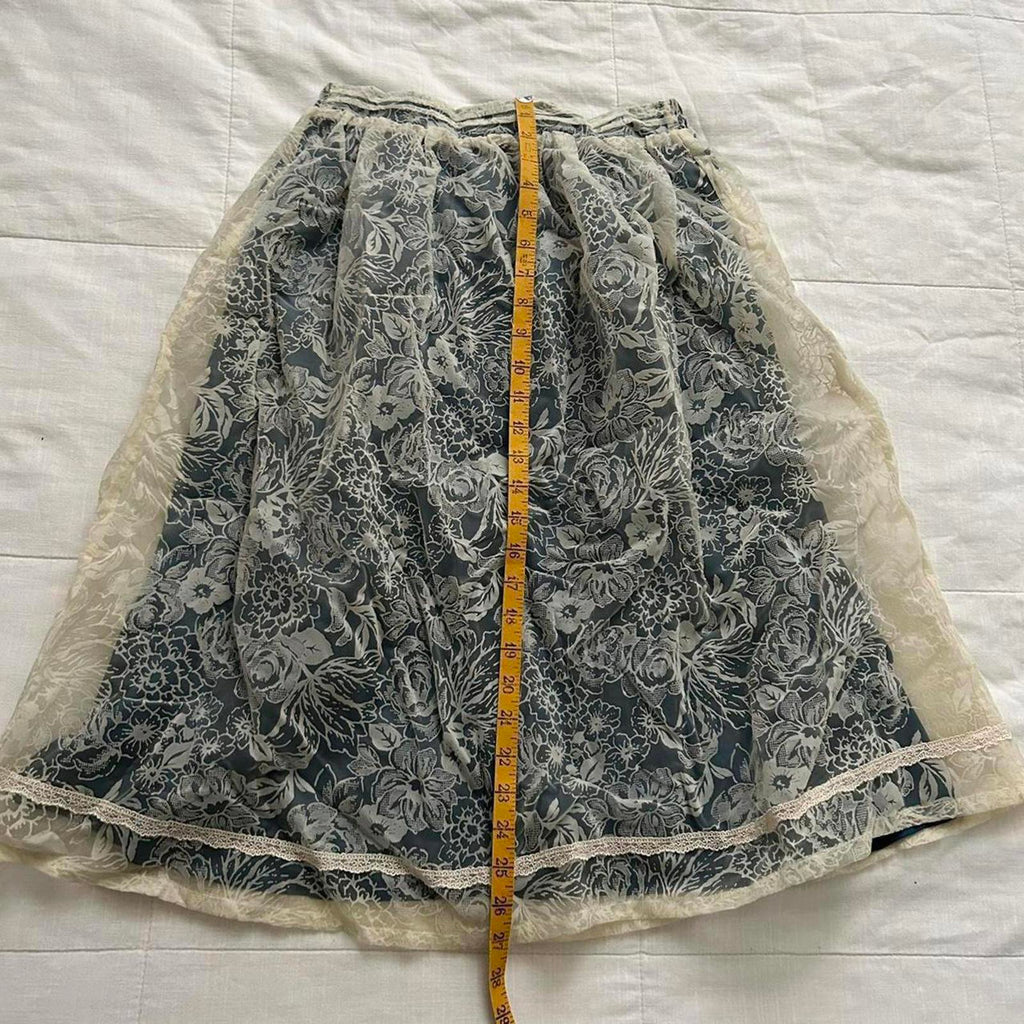 Axes Femme green and white floral flocked mesh overlay midi skirt Size medium