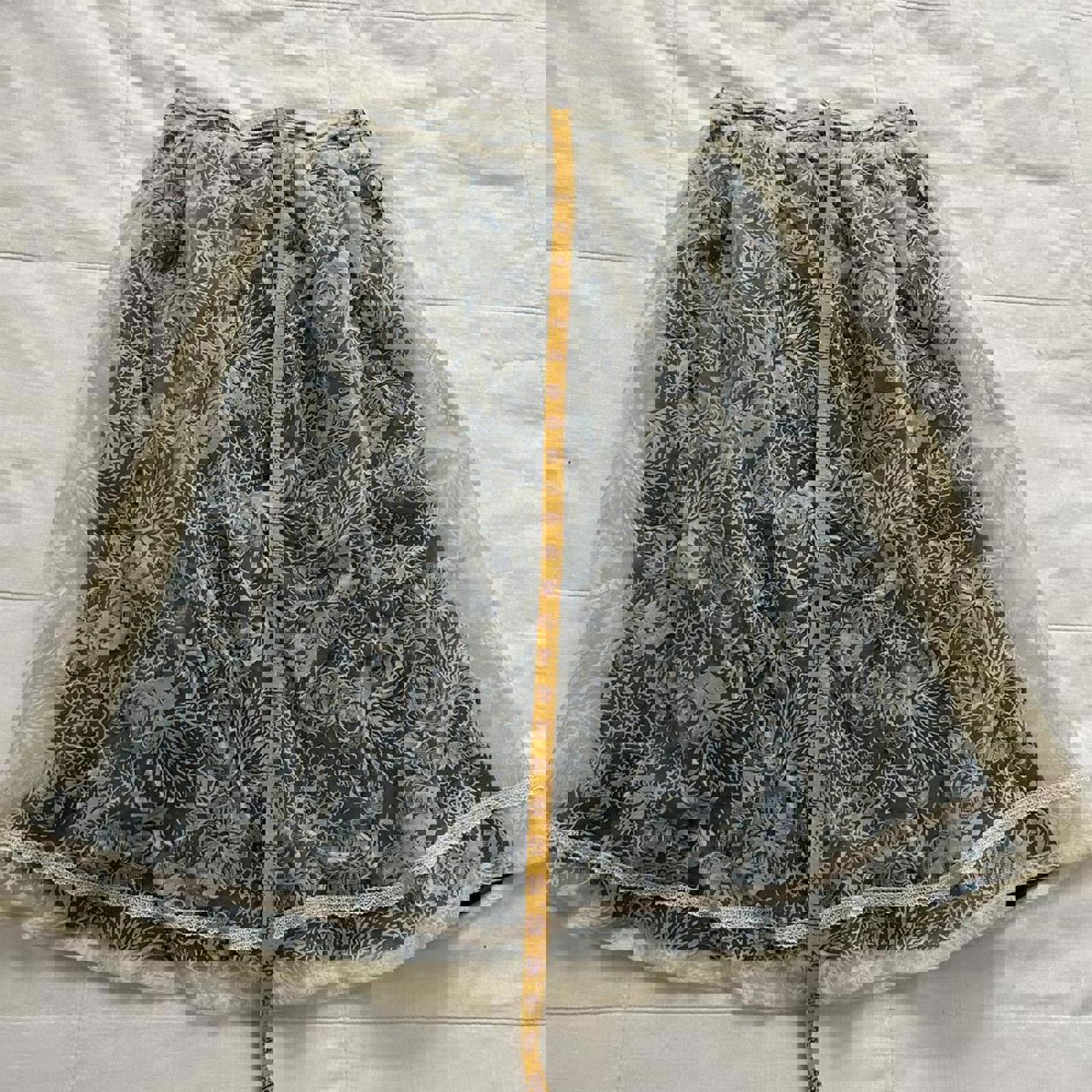 Axes Femme green and white floral flocked mesh overlay midi skirt Size medium