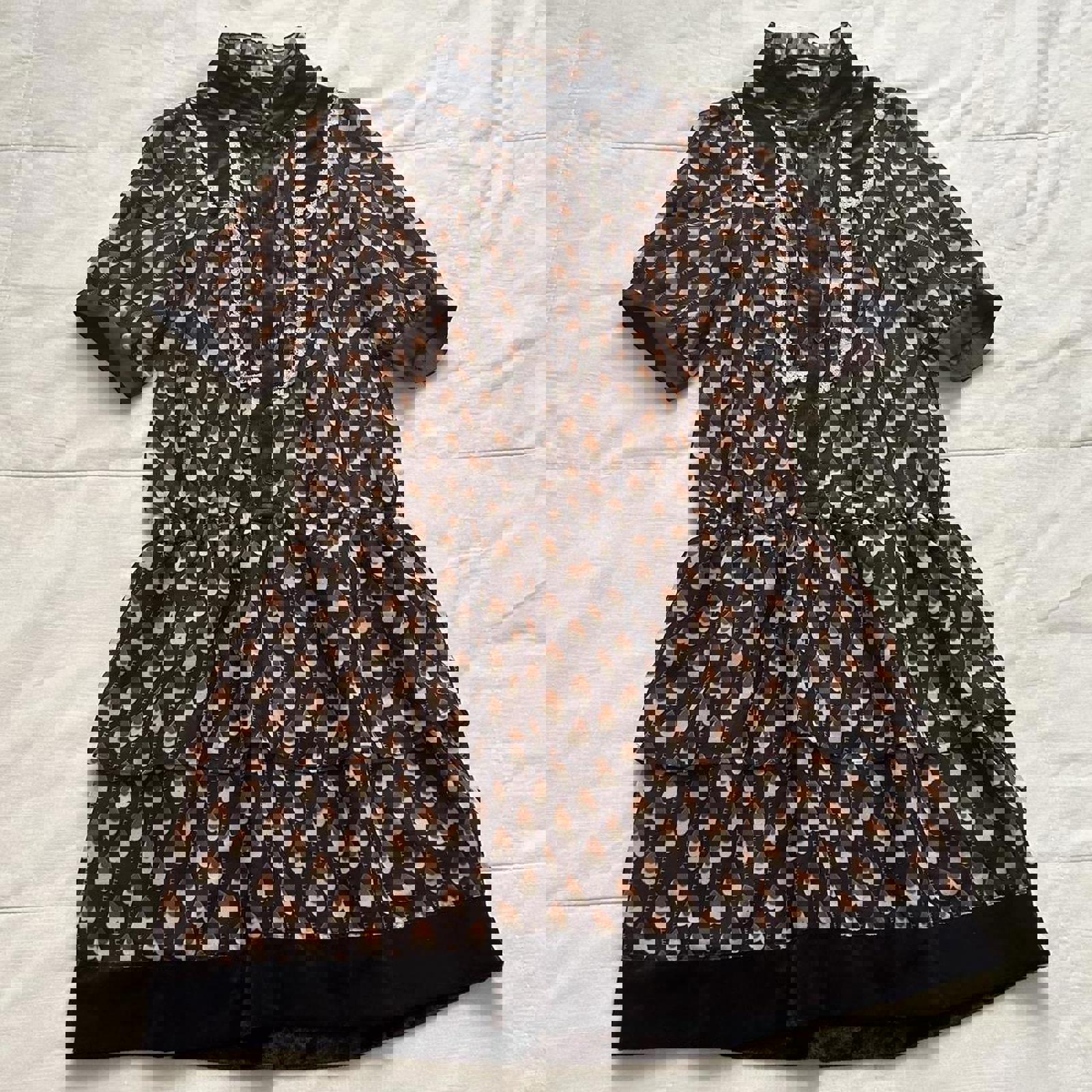 Axes Femme brown heart print high neck dress with ruffles