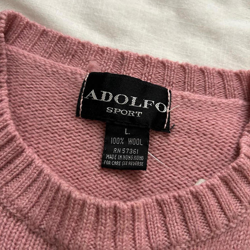 Adolfo wool Pink and white vintage 90s crewneck sweater knitwear size large