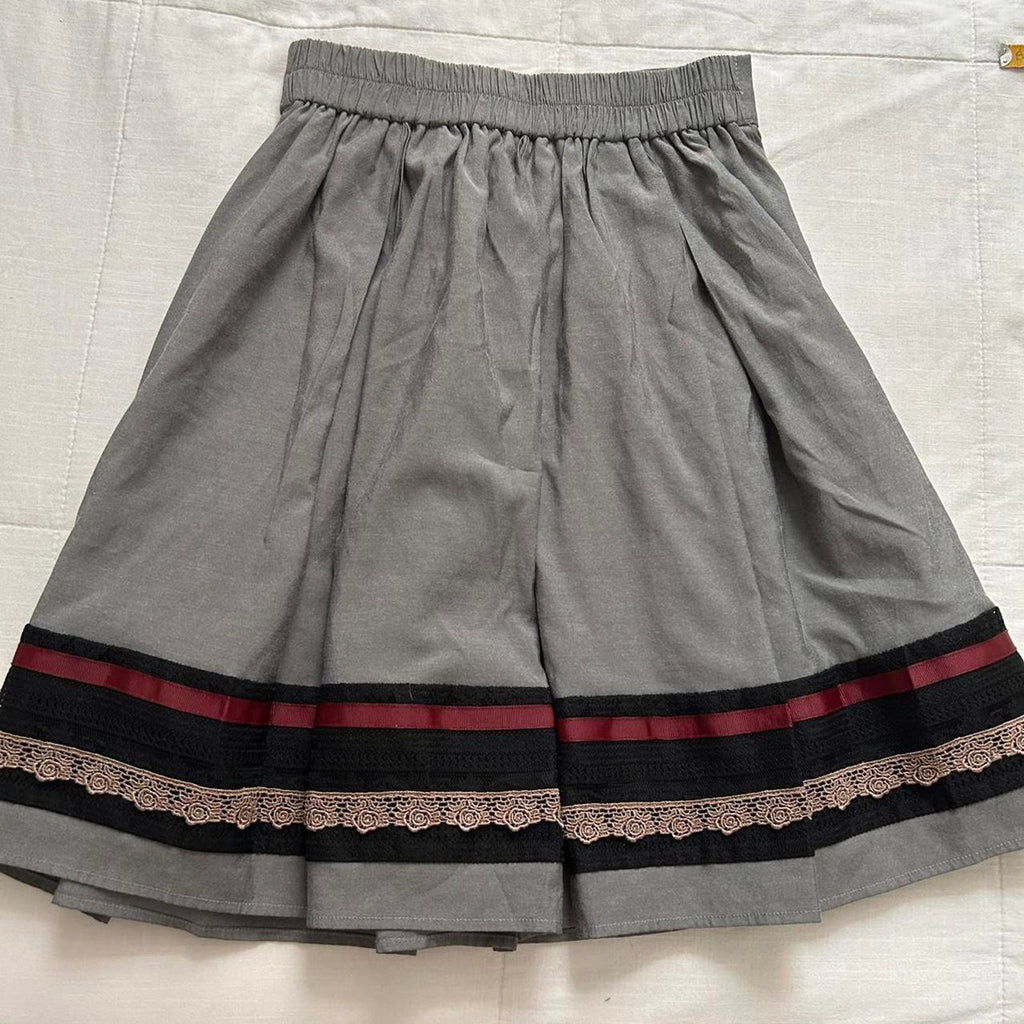 Axes Femme Grey A-line skirt with ribbon and lace detailing and buckle straps