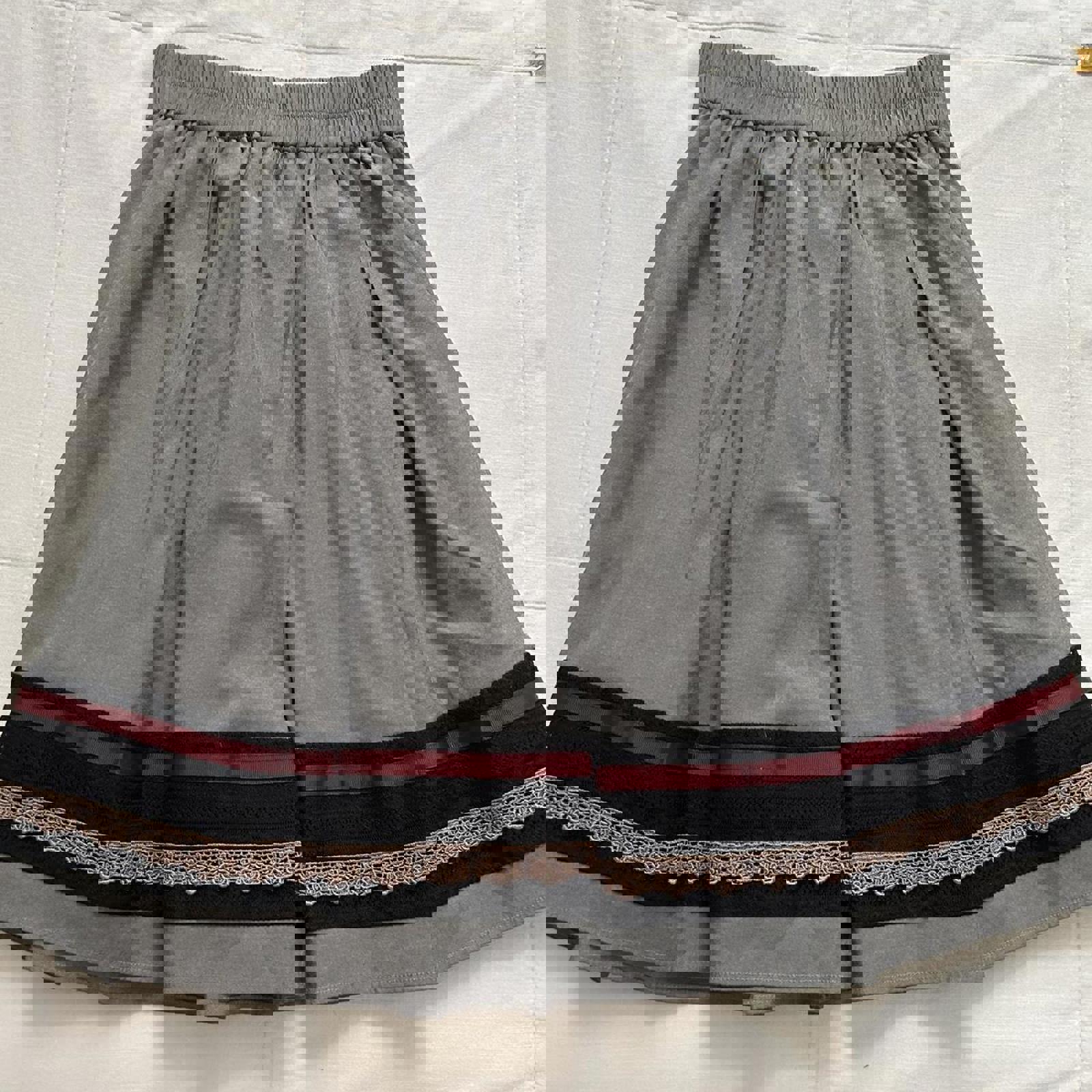 Axes Femme Grey A-line skirt with ribbon and lace detailing and buckle straps