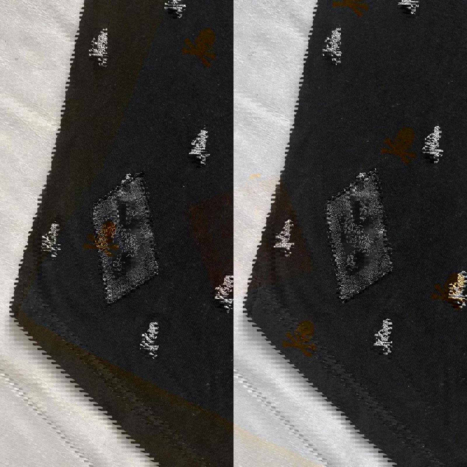 Japanese brand Black and gold skull embroidered polo shirt