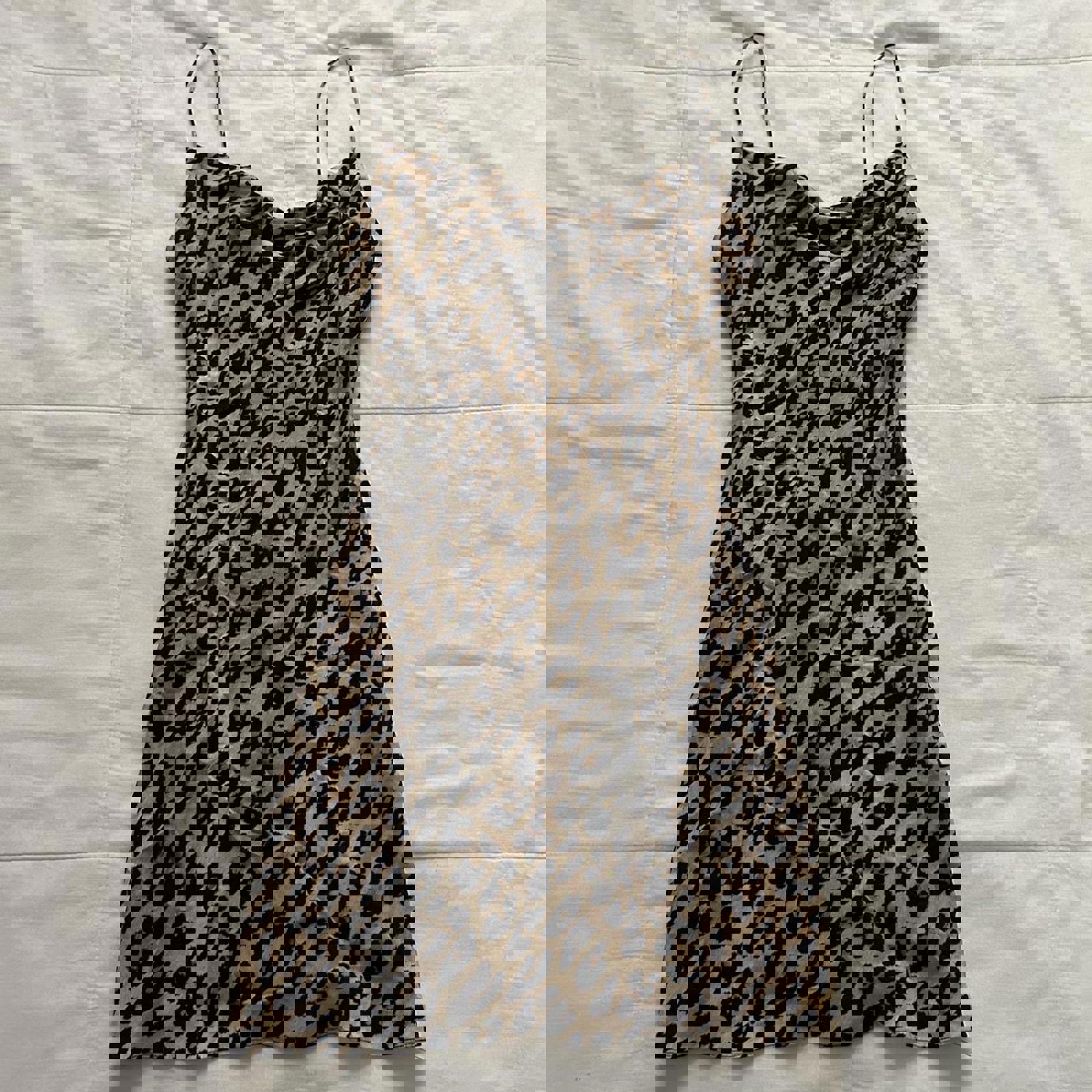 Alice + Olivia Brown and black leopard print bias cut draped mini dress Size 0