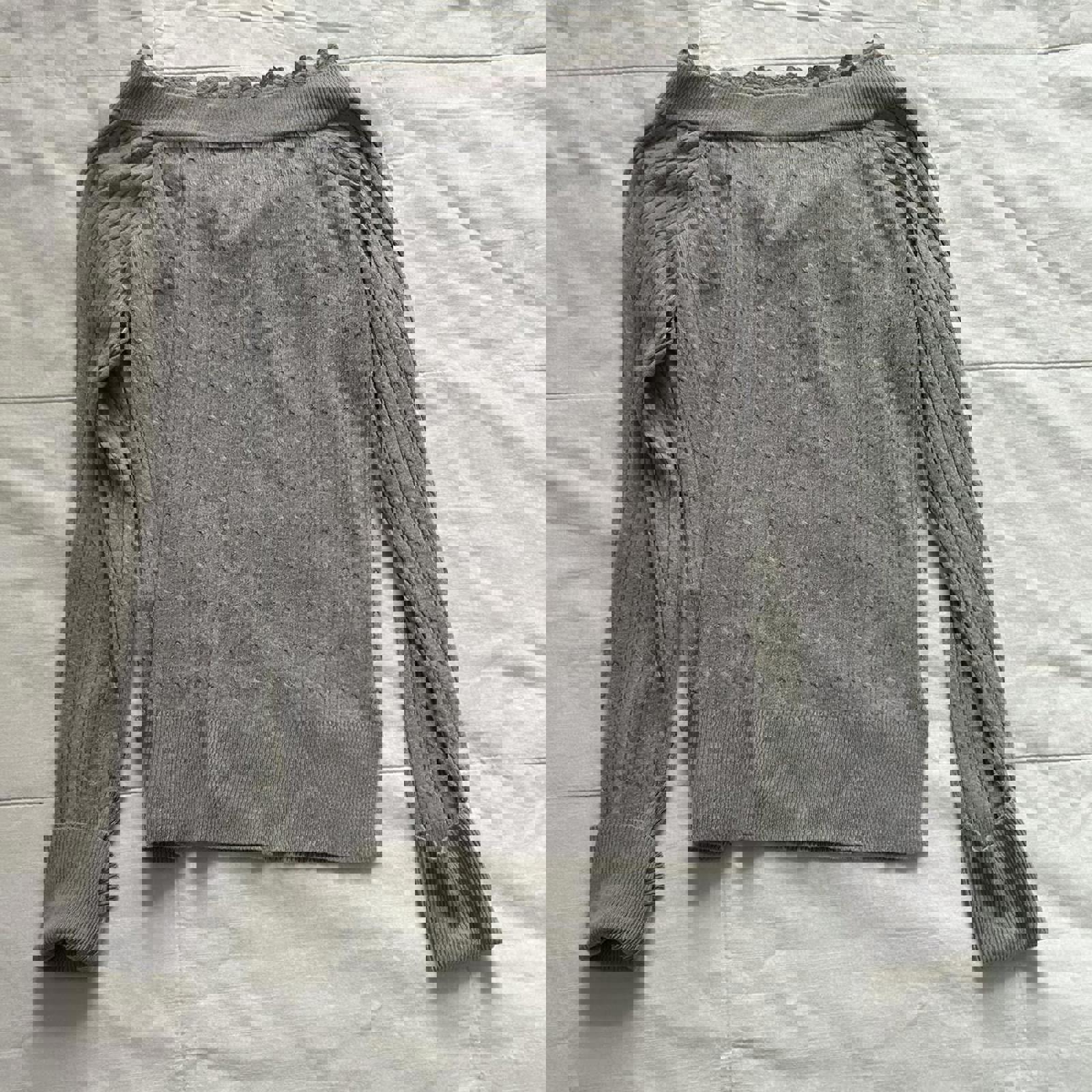 Axes Femme cozy Grey long sleeve sweater with v neck and lace trim Size medium