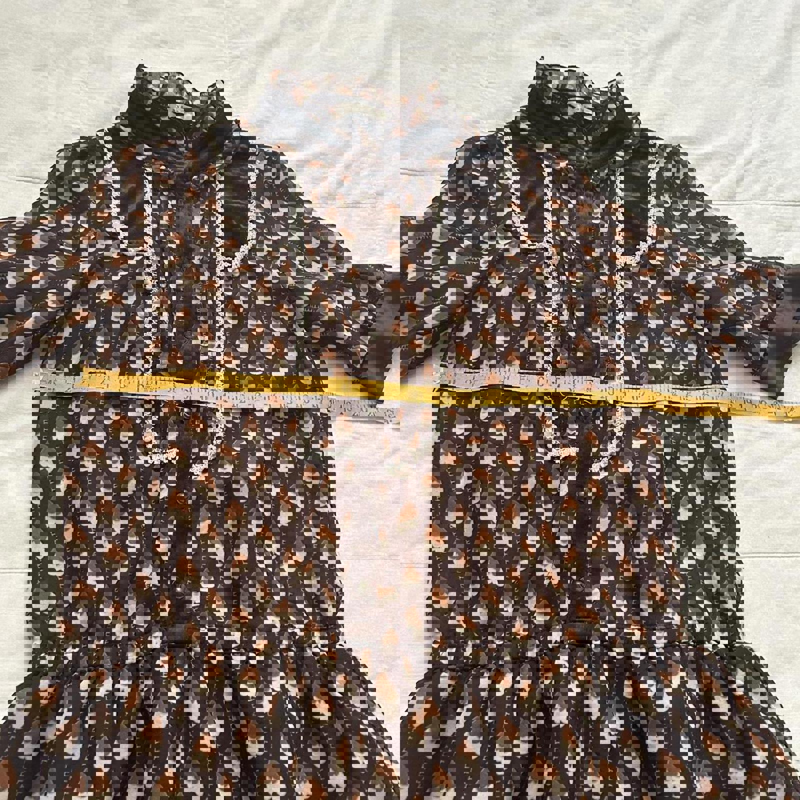 Axes Femme brown heart print high neck dress with ruffles